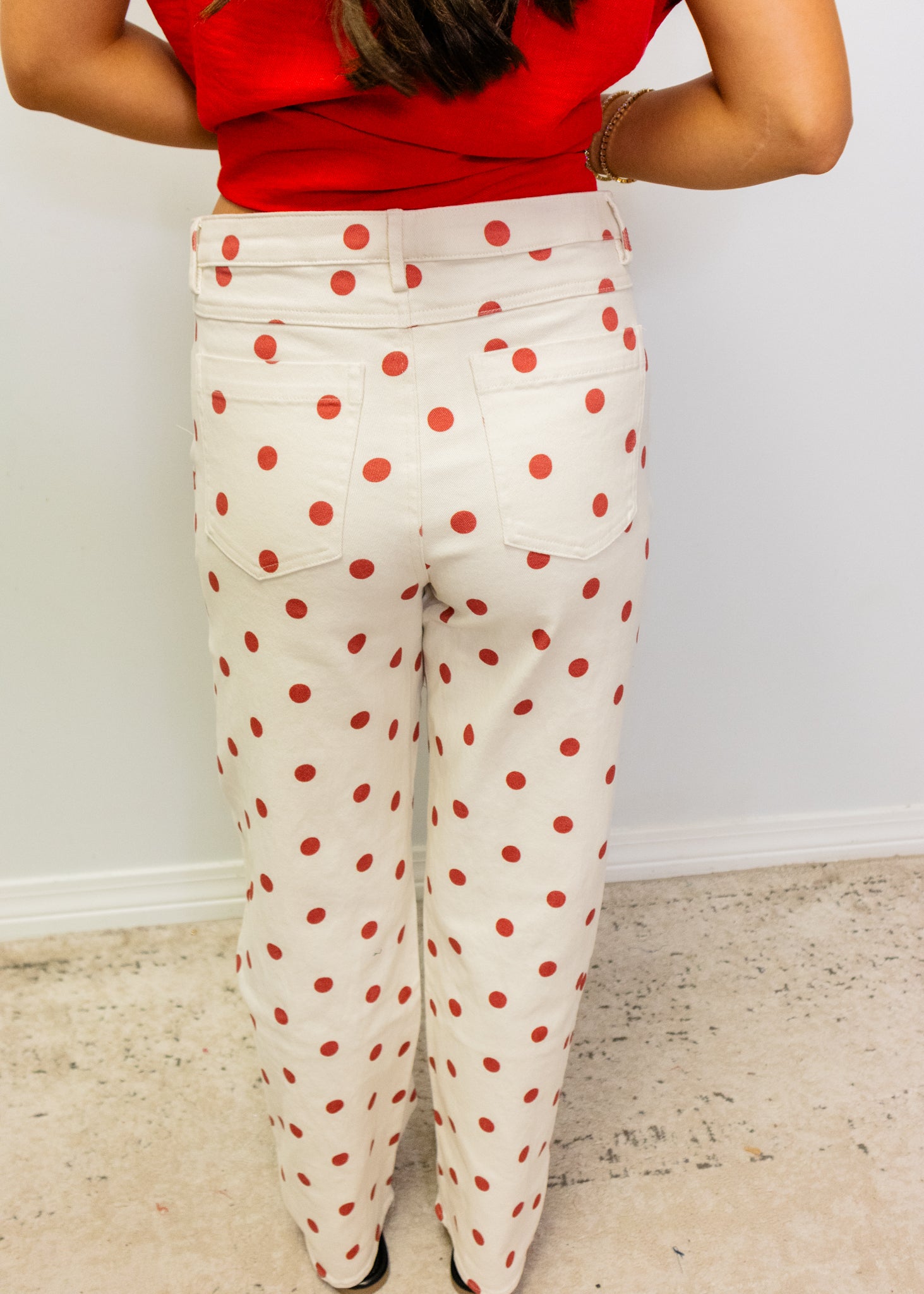 Cream & Red Polka Dot Barrel Pants