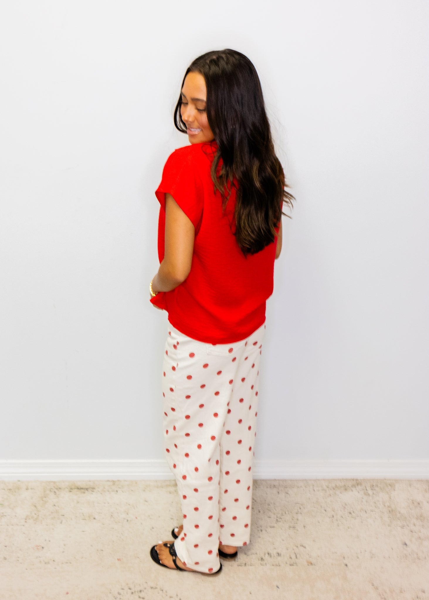 Red Button Down Collar Top