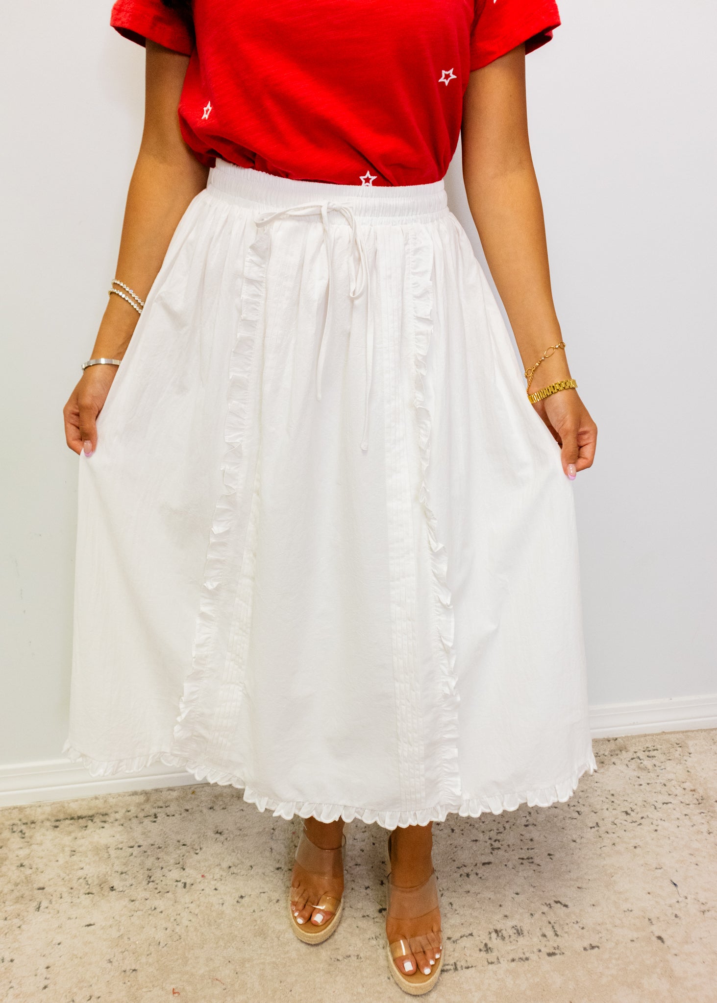 White Cotton Ruffle Skirt