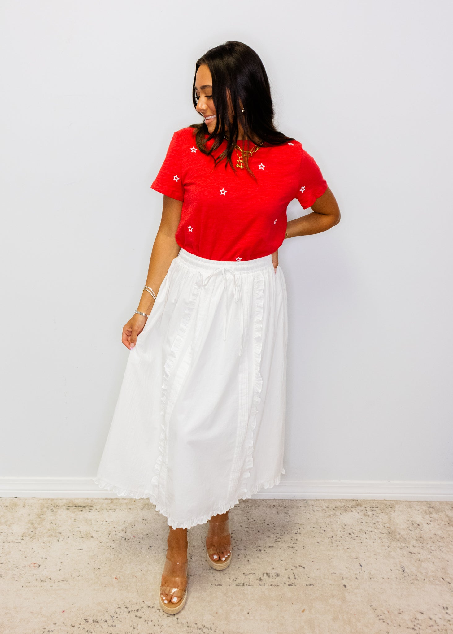 White Cotton Ruffle Skirt