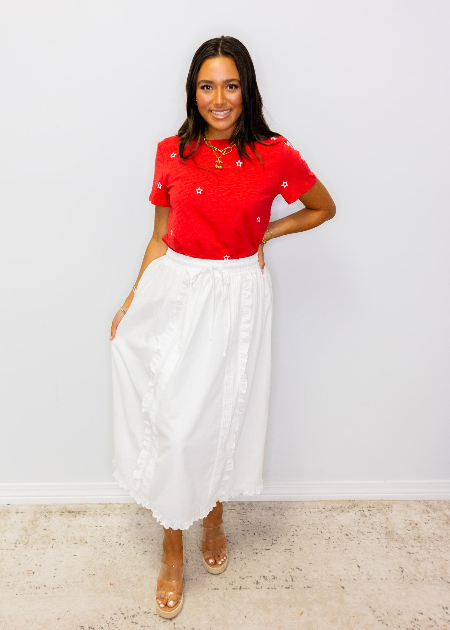 White Cotton Ruffle Skirt