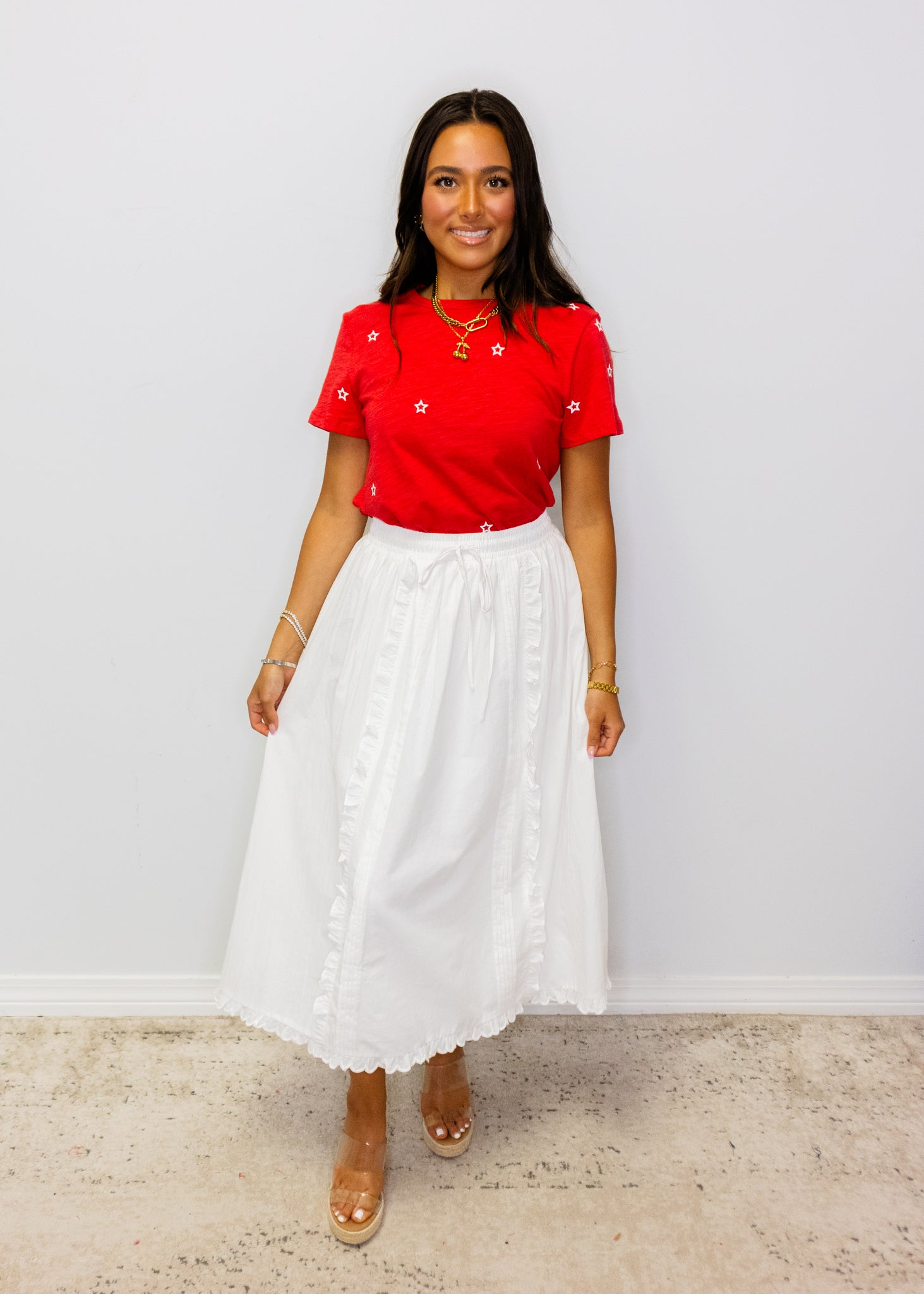 White Cotton Ruffle Skirt