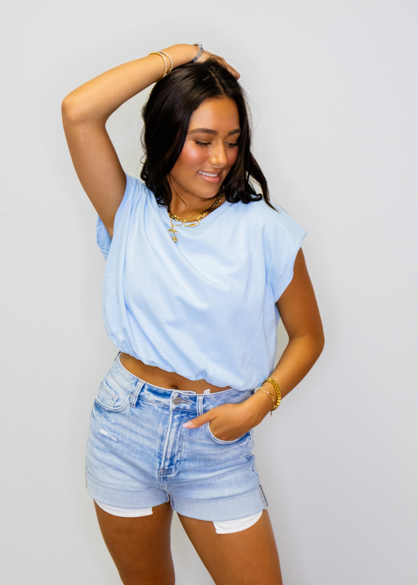 Powder Blue Loose Bubble Top