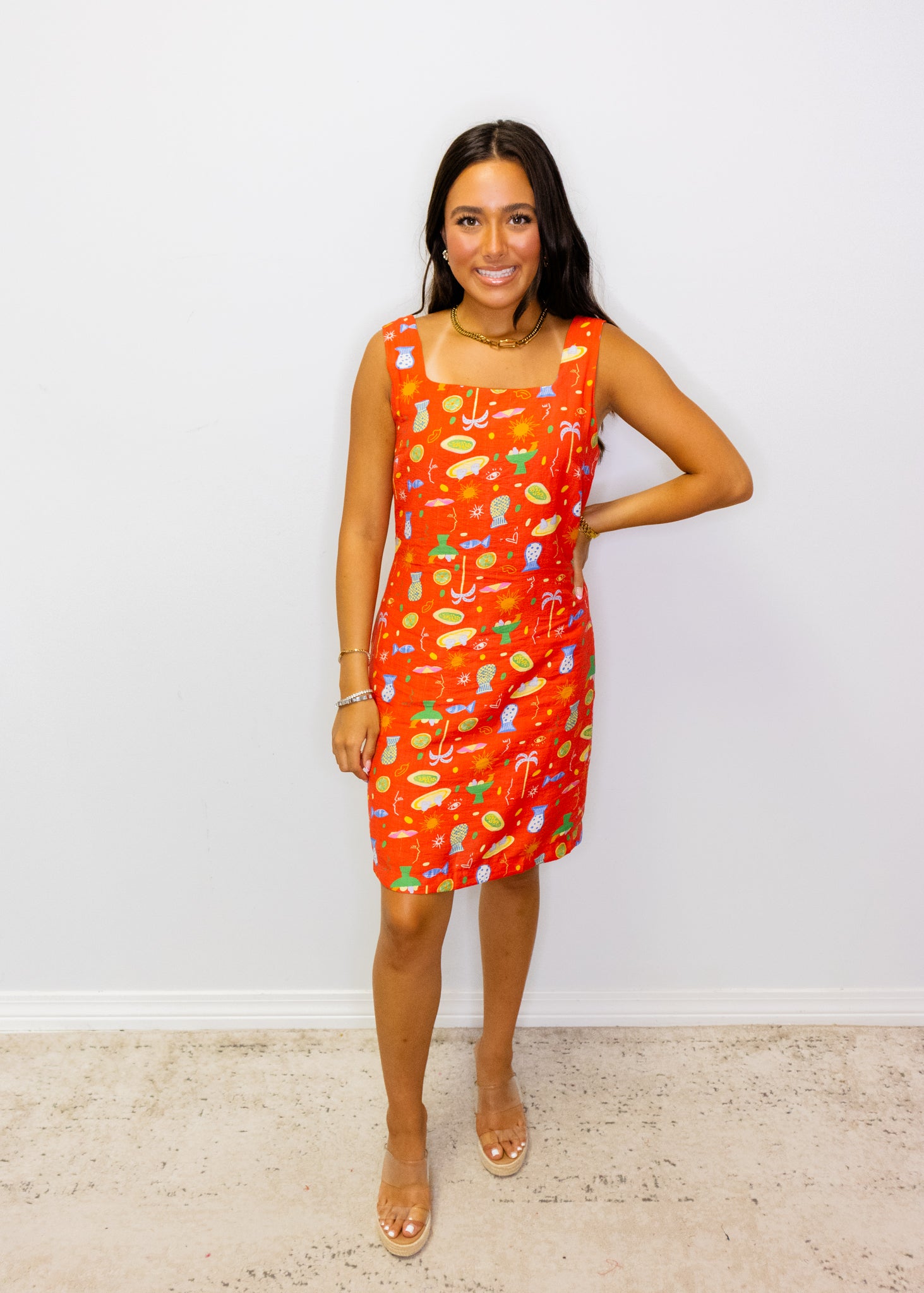 Red Still Life Print Mini Dress
