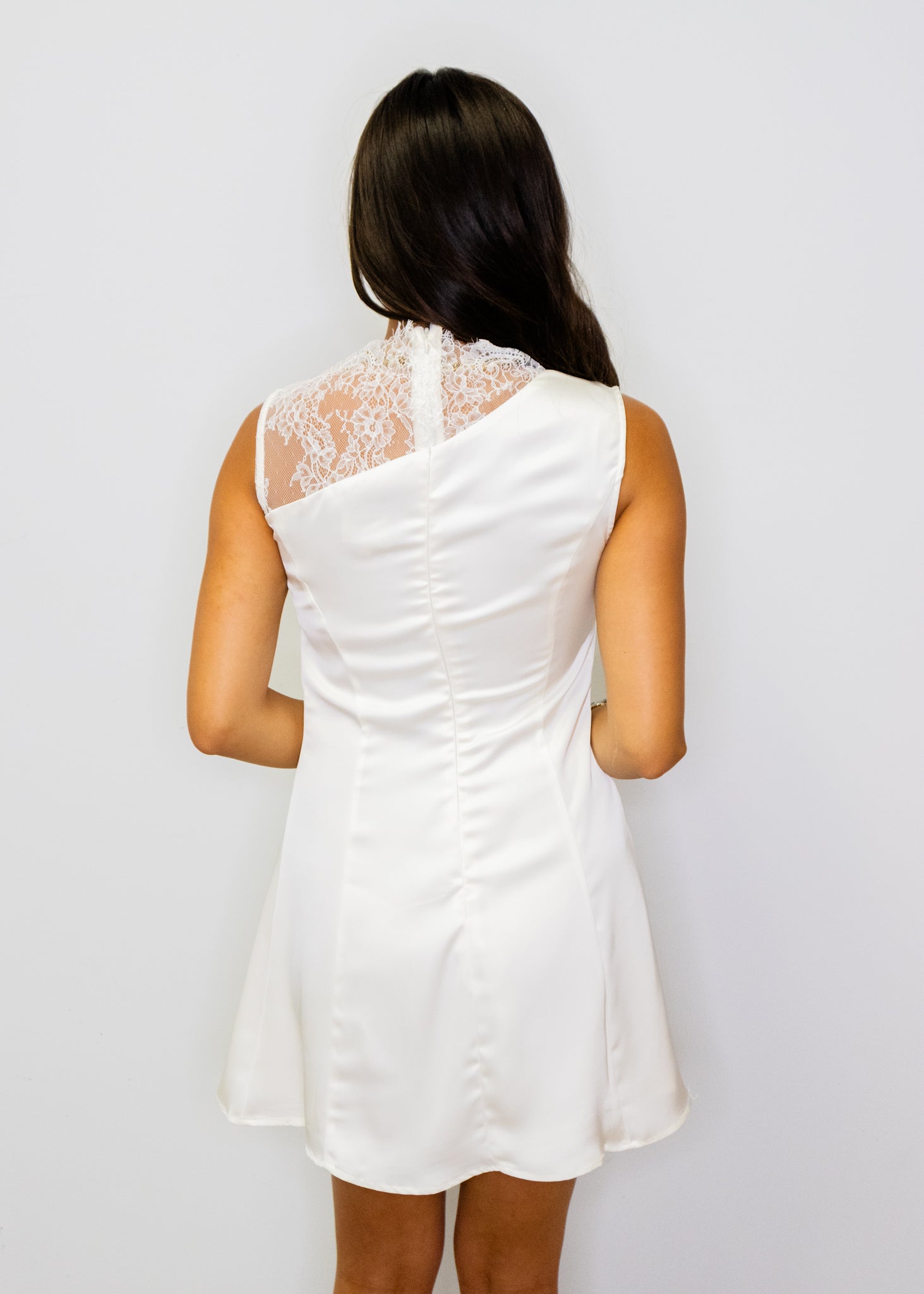 White Lace Detail Mini Dress