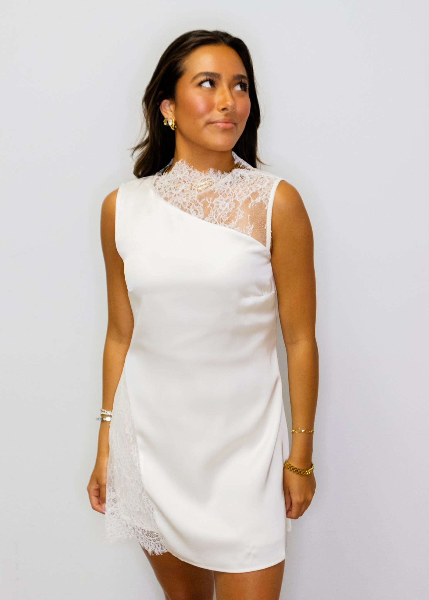White Lace Detail Mini Dress