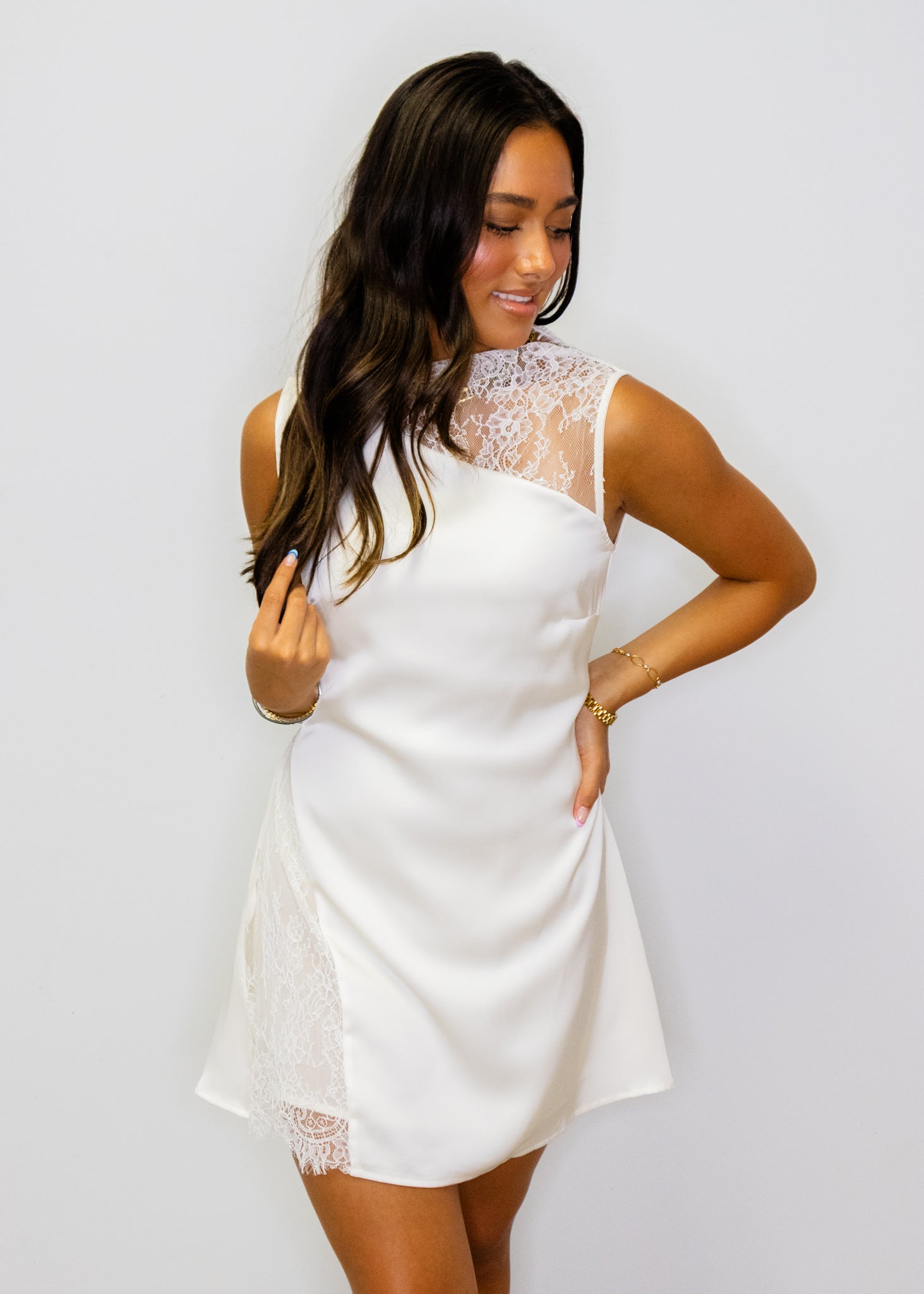 White Lace Detail Mini Dress