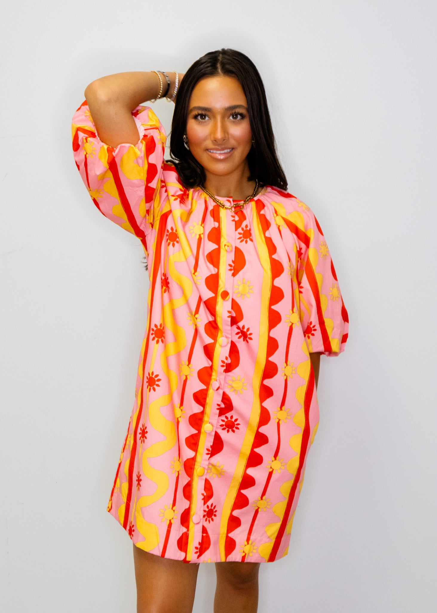 Pink Multi Wave Print Dress