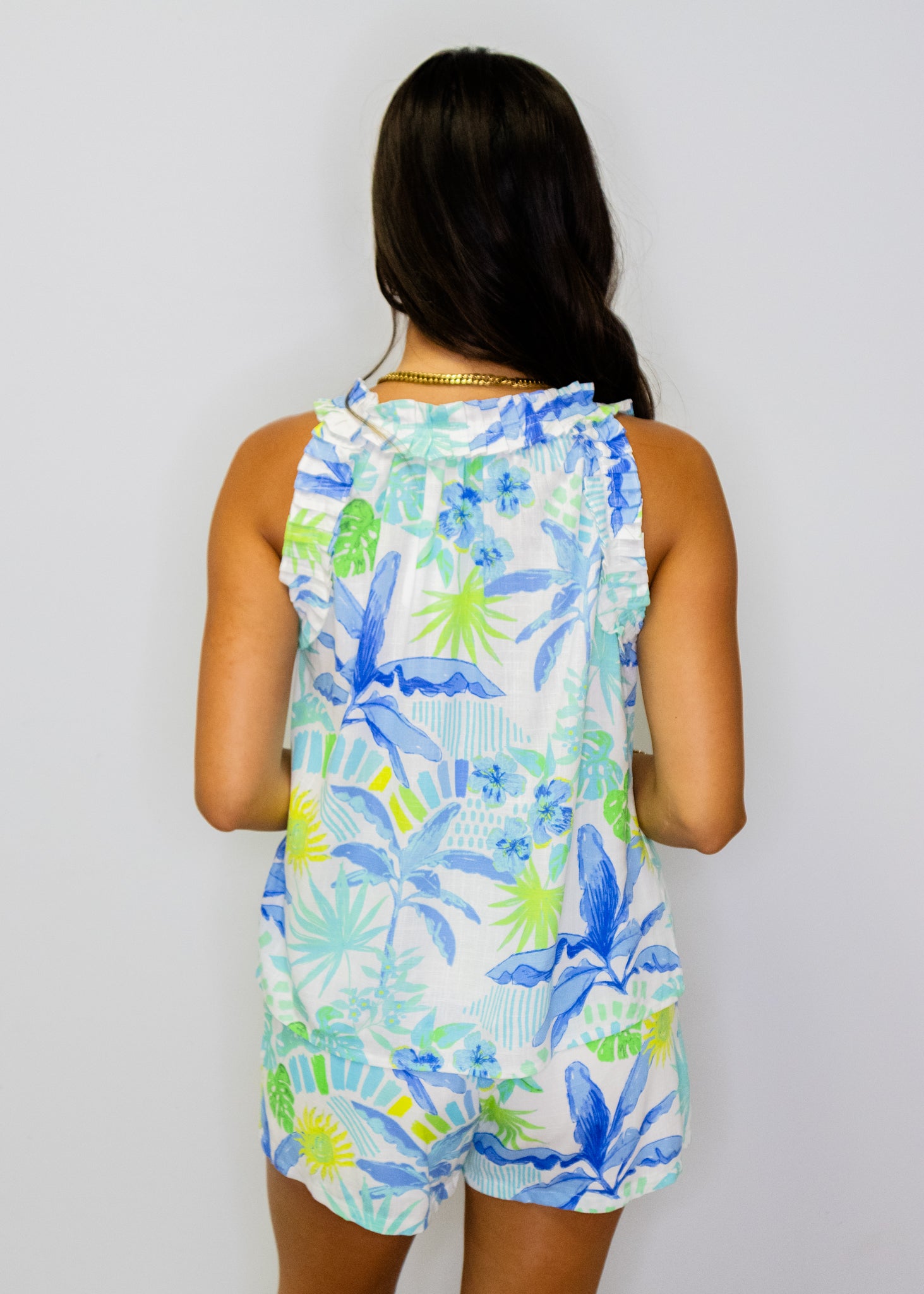 Blue & Green Tropical Top