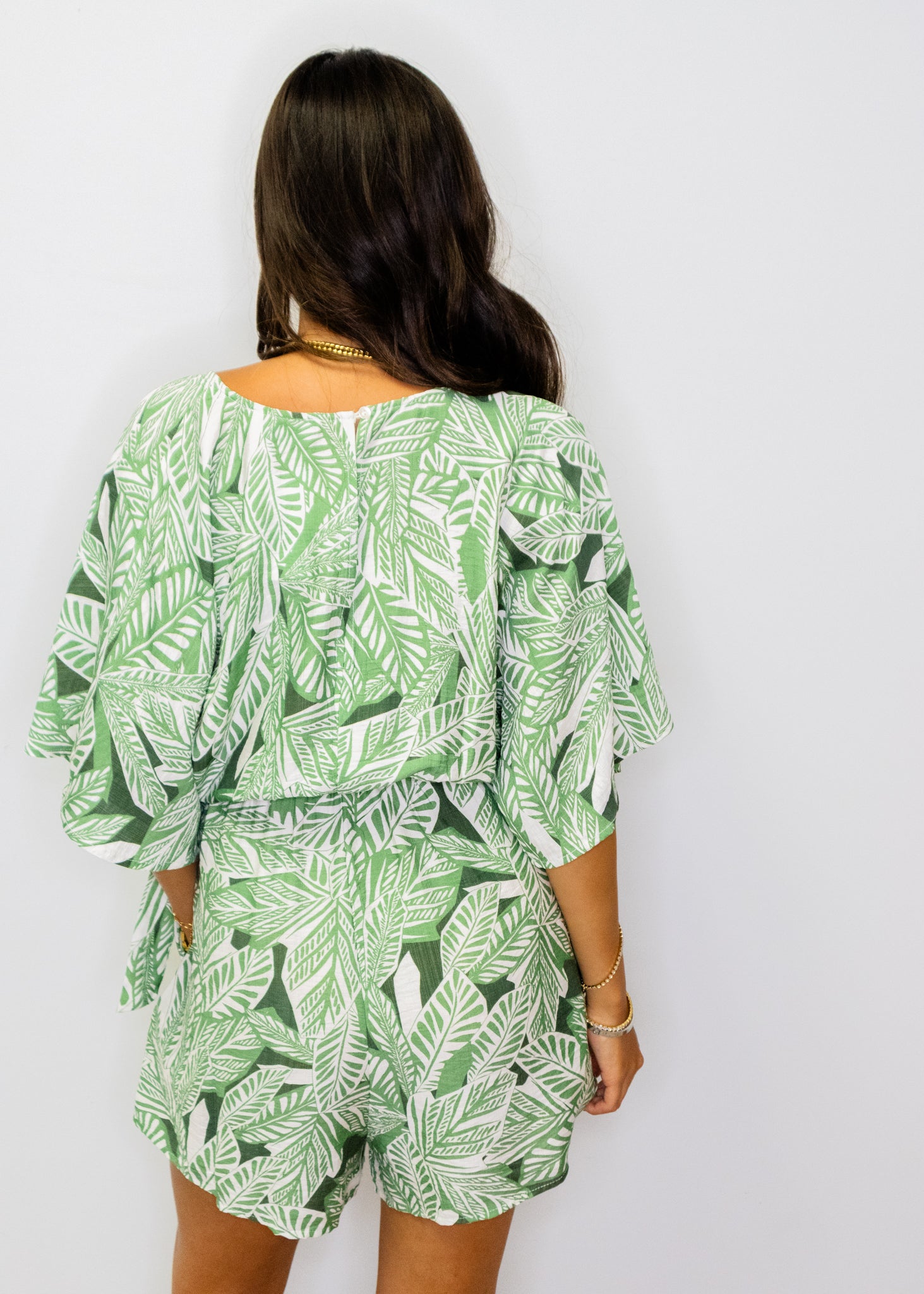 Green Palms Print Romper