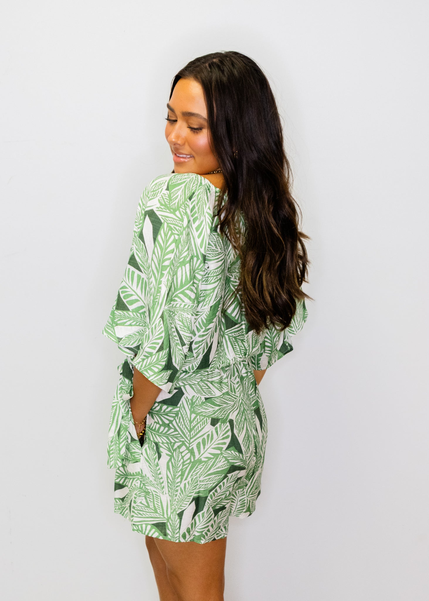 Green Palms Print Romper