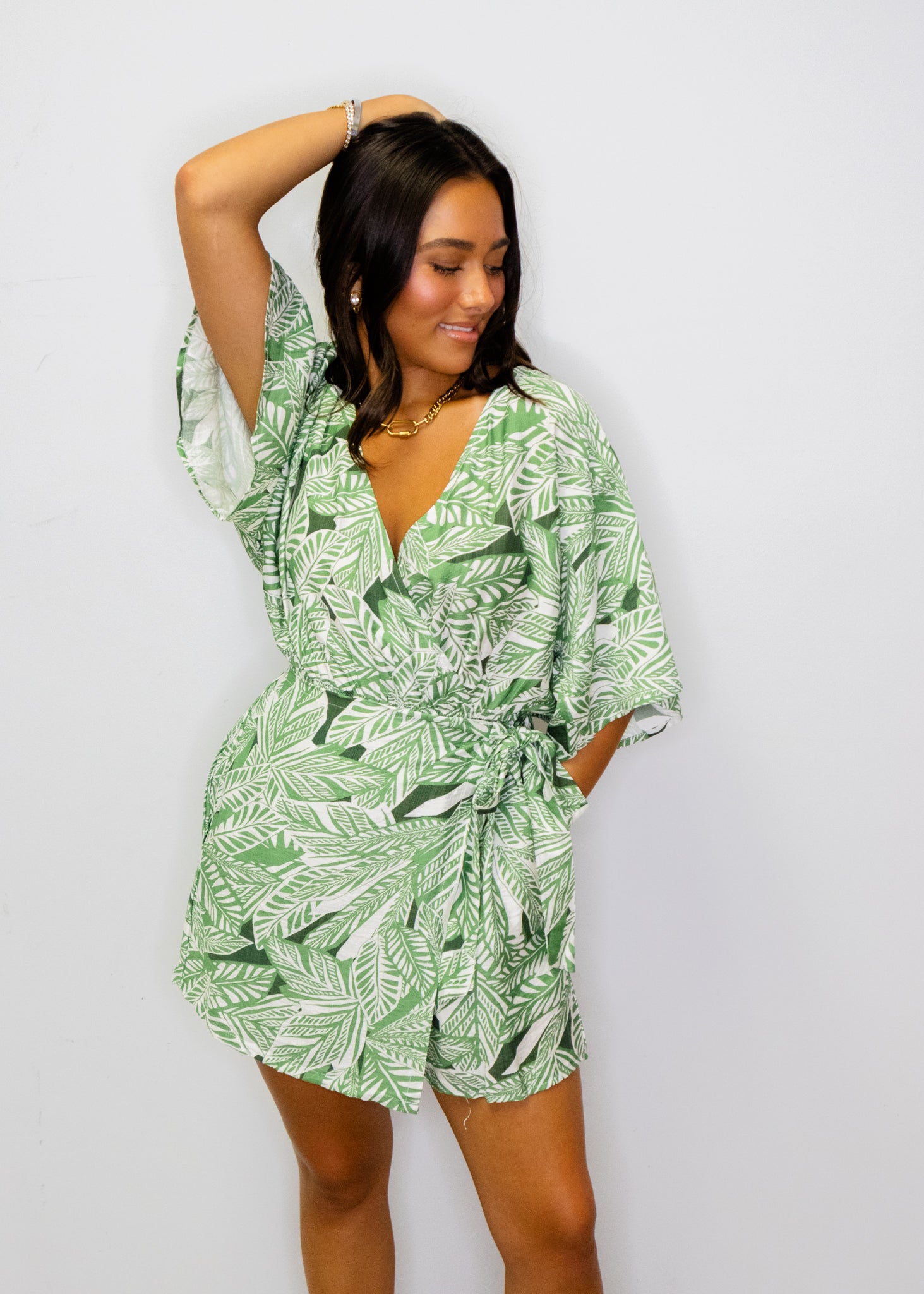 Green Palms Print Romper