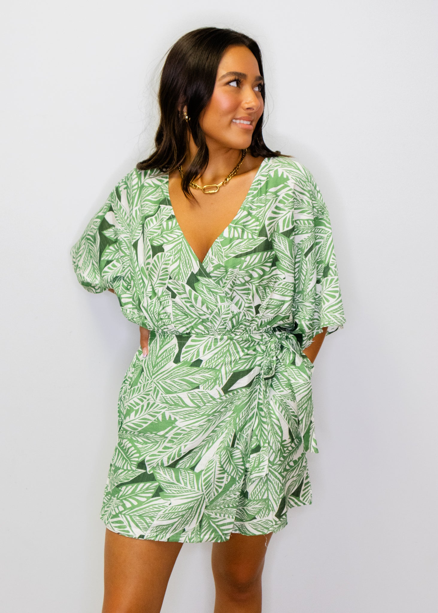 Green Palms Print Romper
