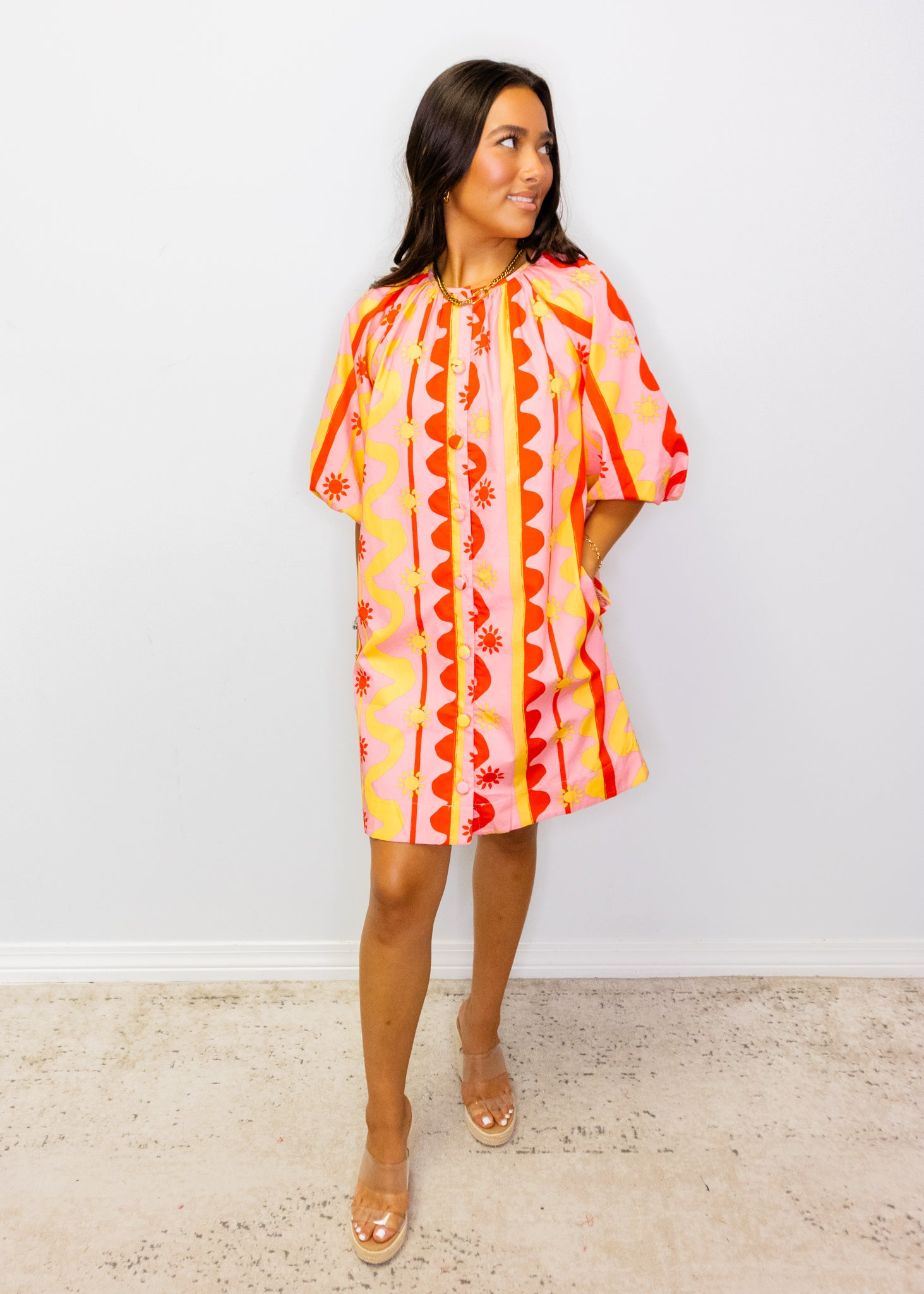 Pink Multi Wave Print Dress