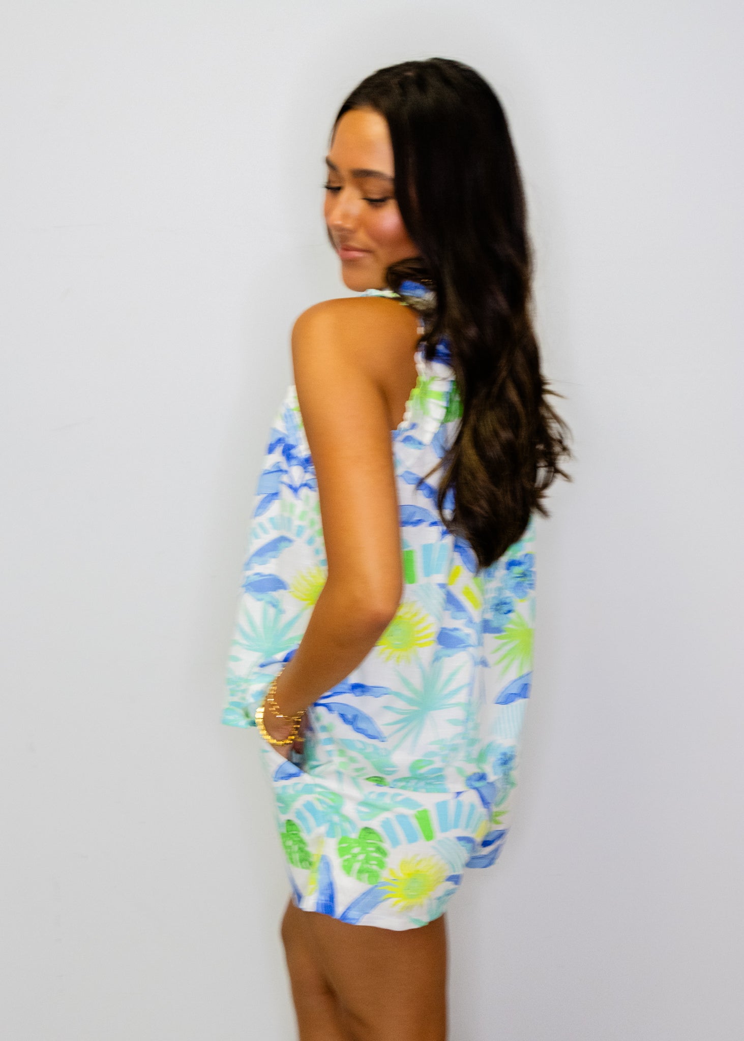 Blue & Green Tropical Top