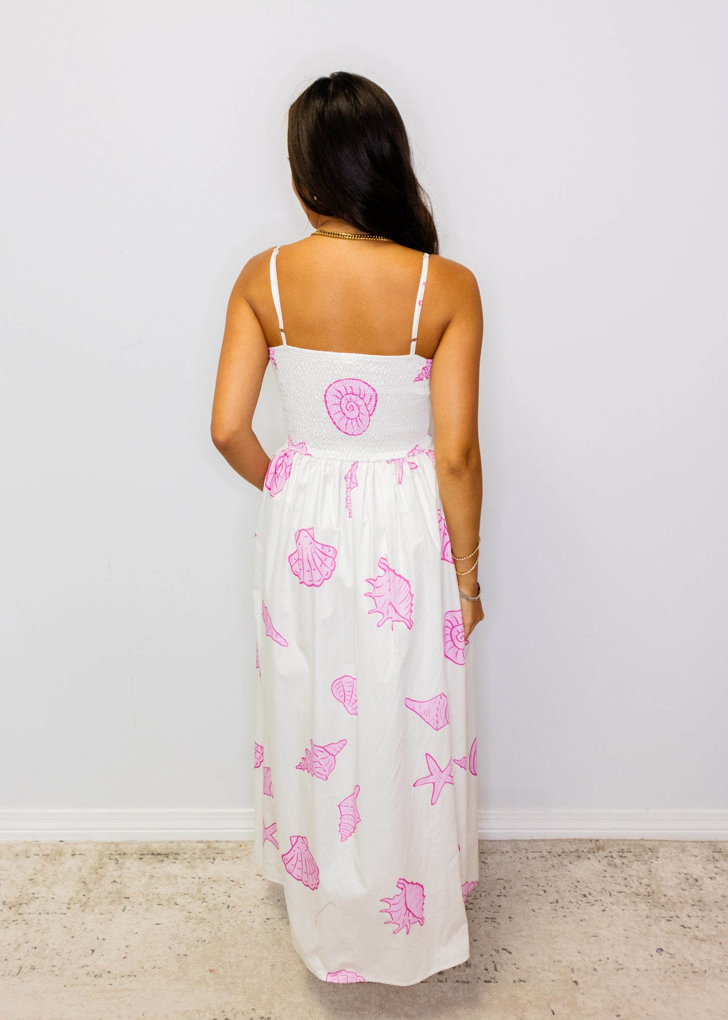 Pink Seashell Print Midi Dress