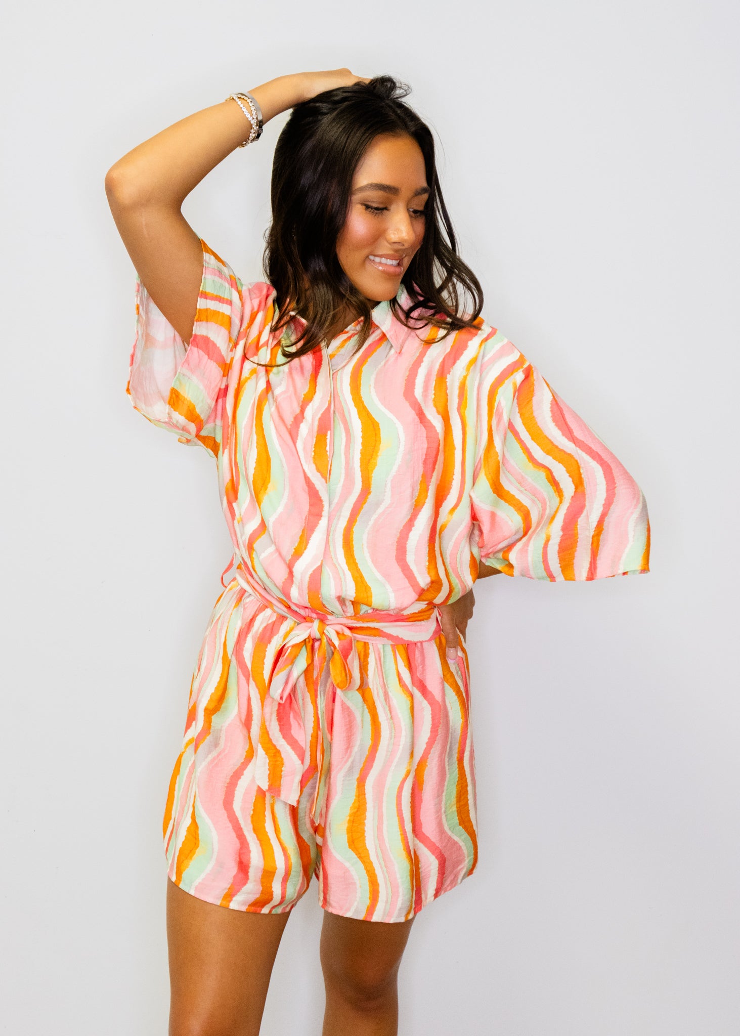 Pink Multi Waves Print Romper