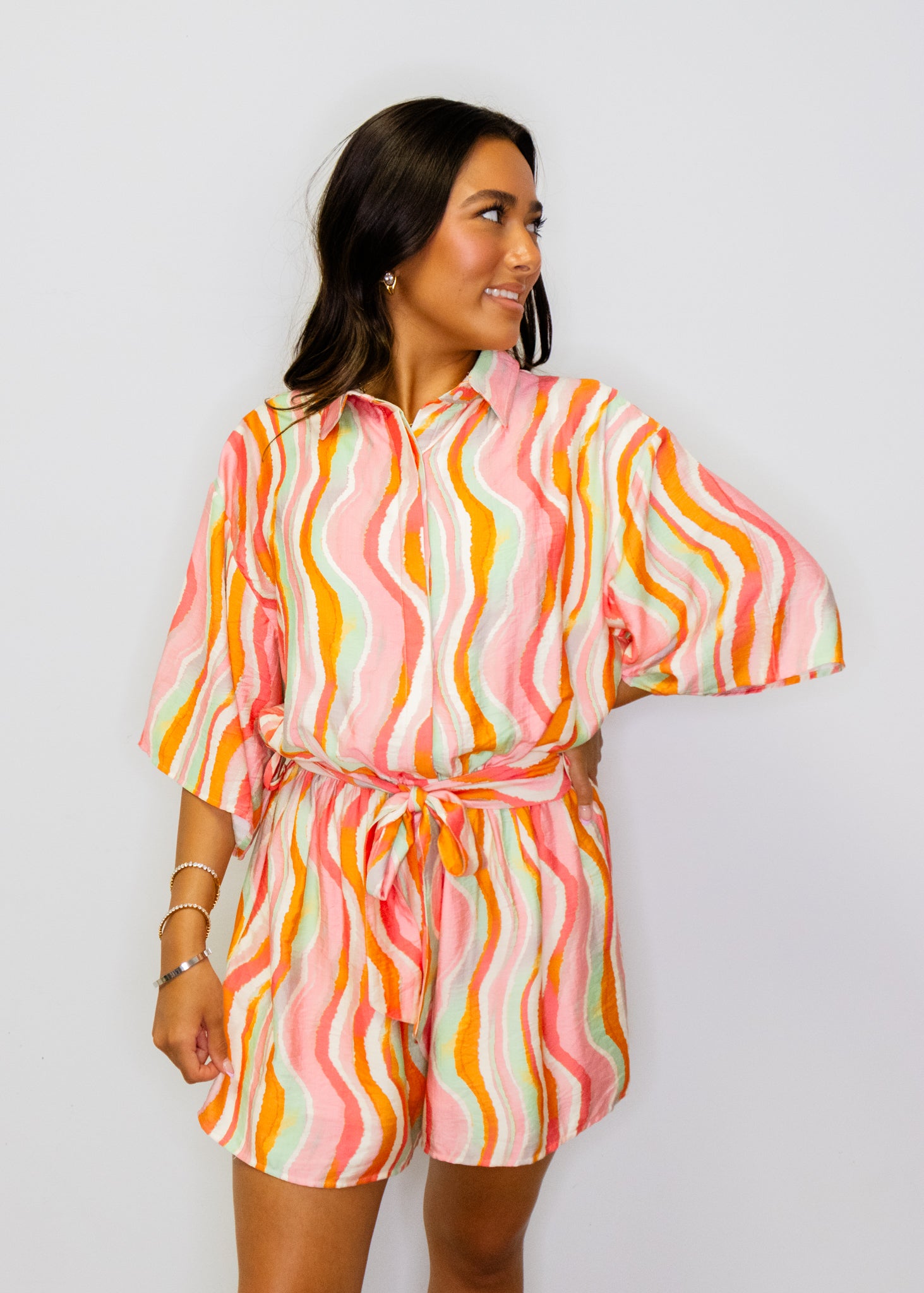 Pink Multi Waves Print Romper