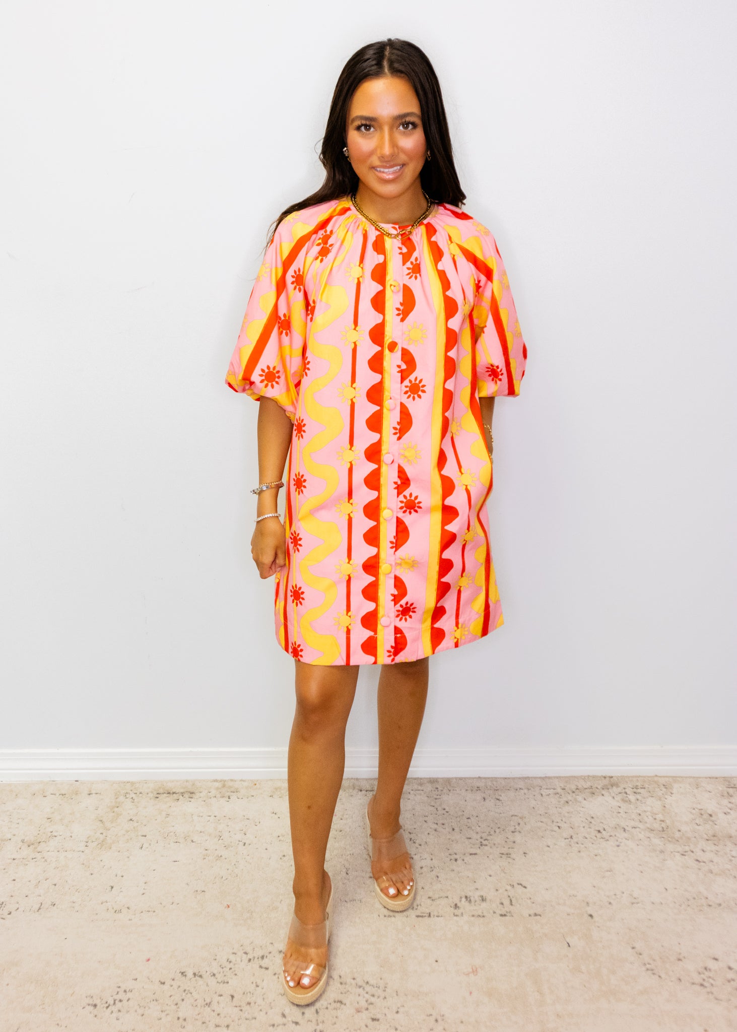 Pink Multi Wave Print Dress