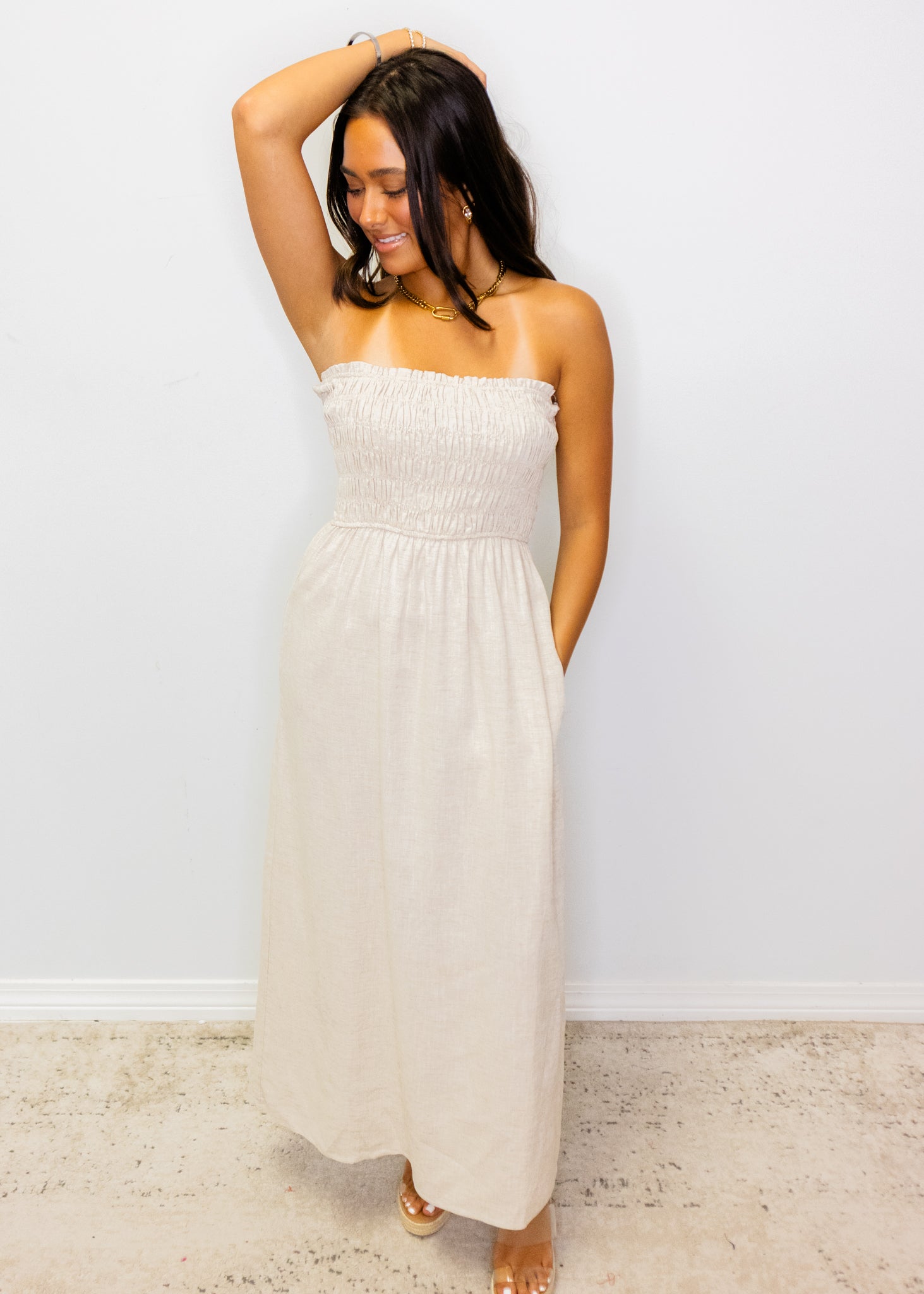 Natural Linen Blend Maxi Dress