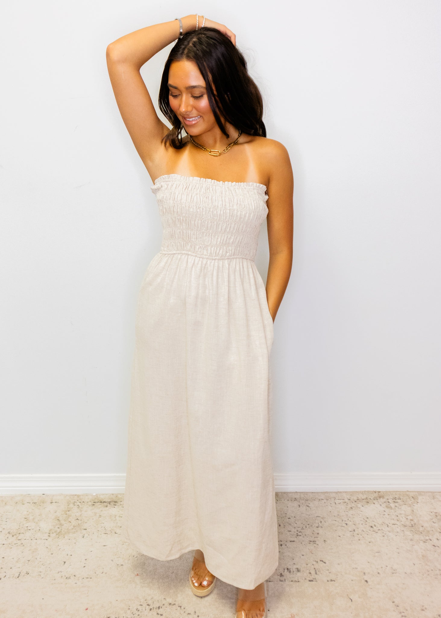 Natural Linen Blend Maxi Dress