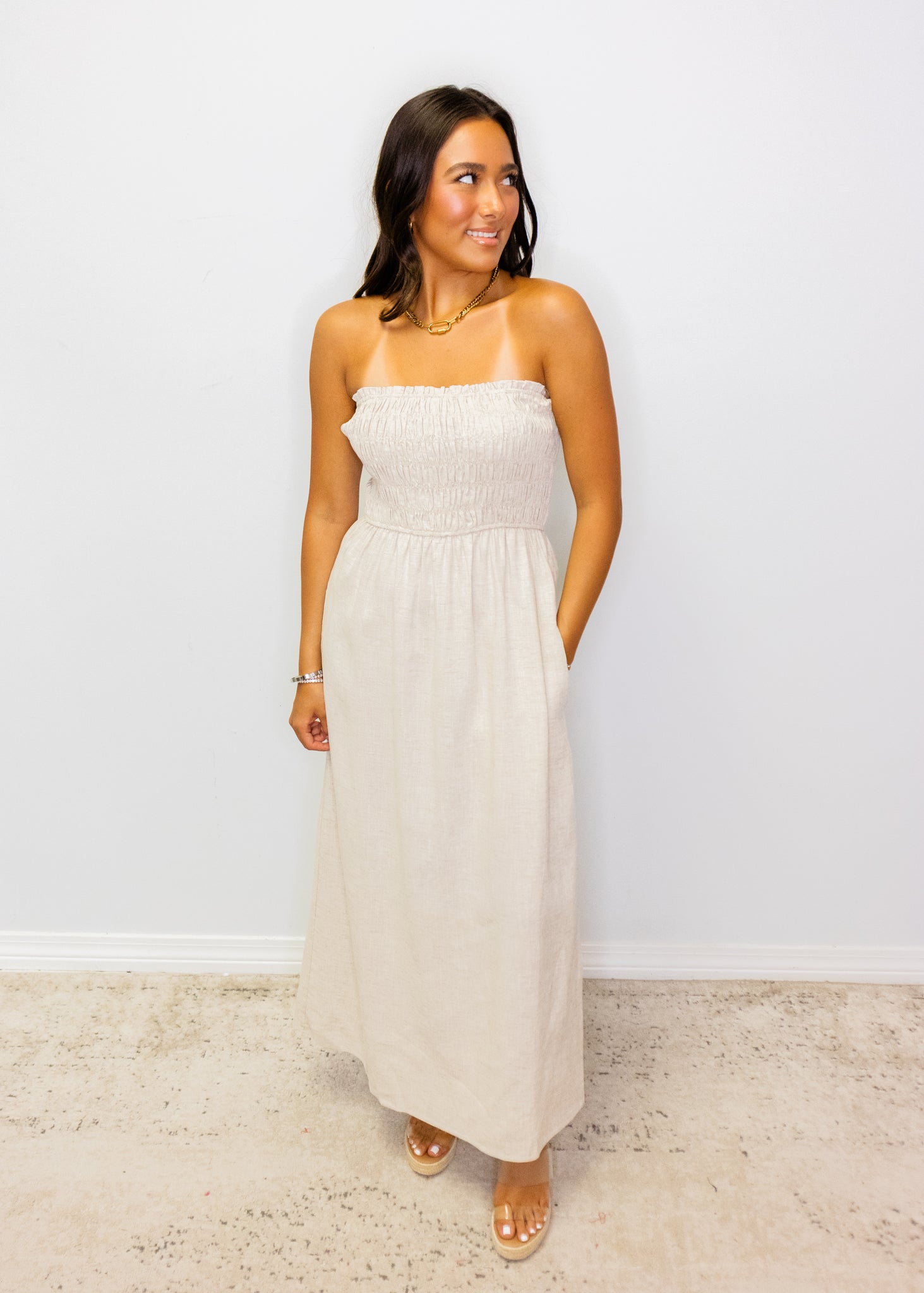 Natural Linen Blend Maxi Dress