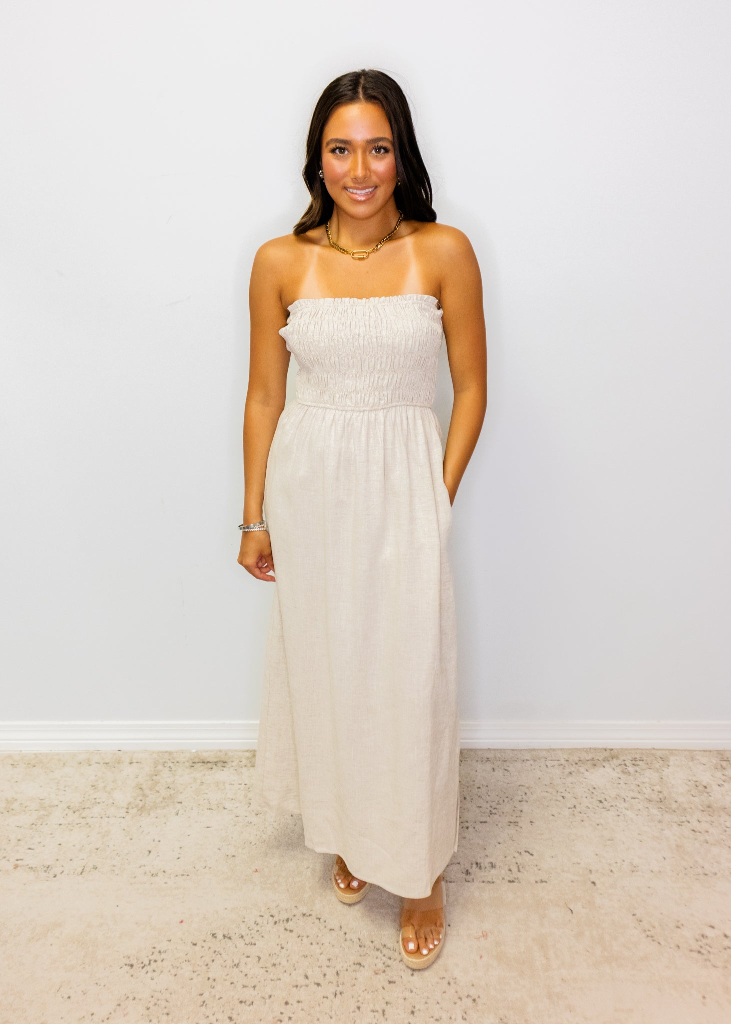 Natural Linen Blend Maxi Dress