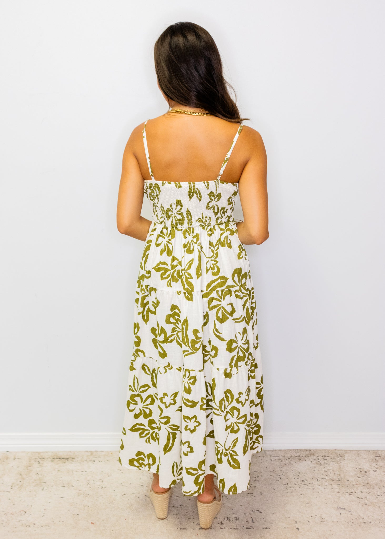 Green & White Tropical Maxi Dress