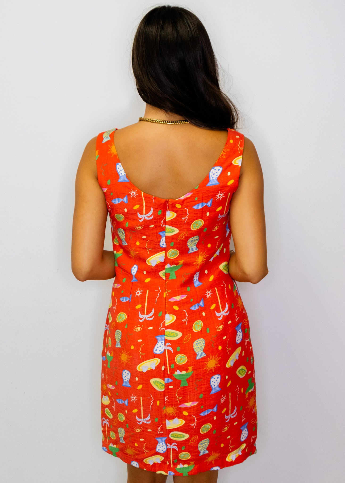 Red Still Life Print Mini Dress