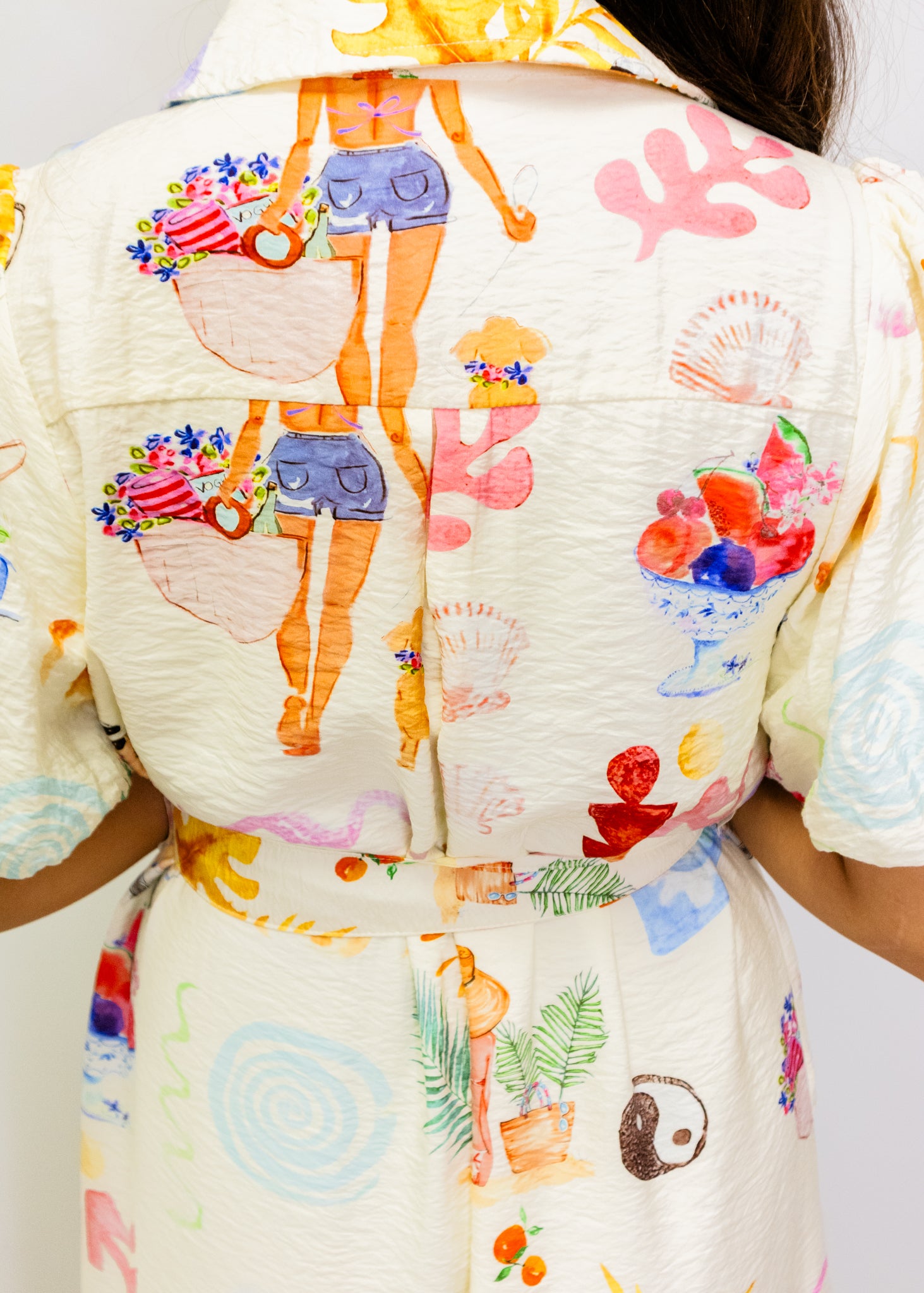 White Beach Print Midi Dress