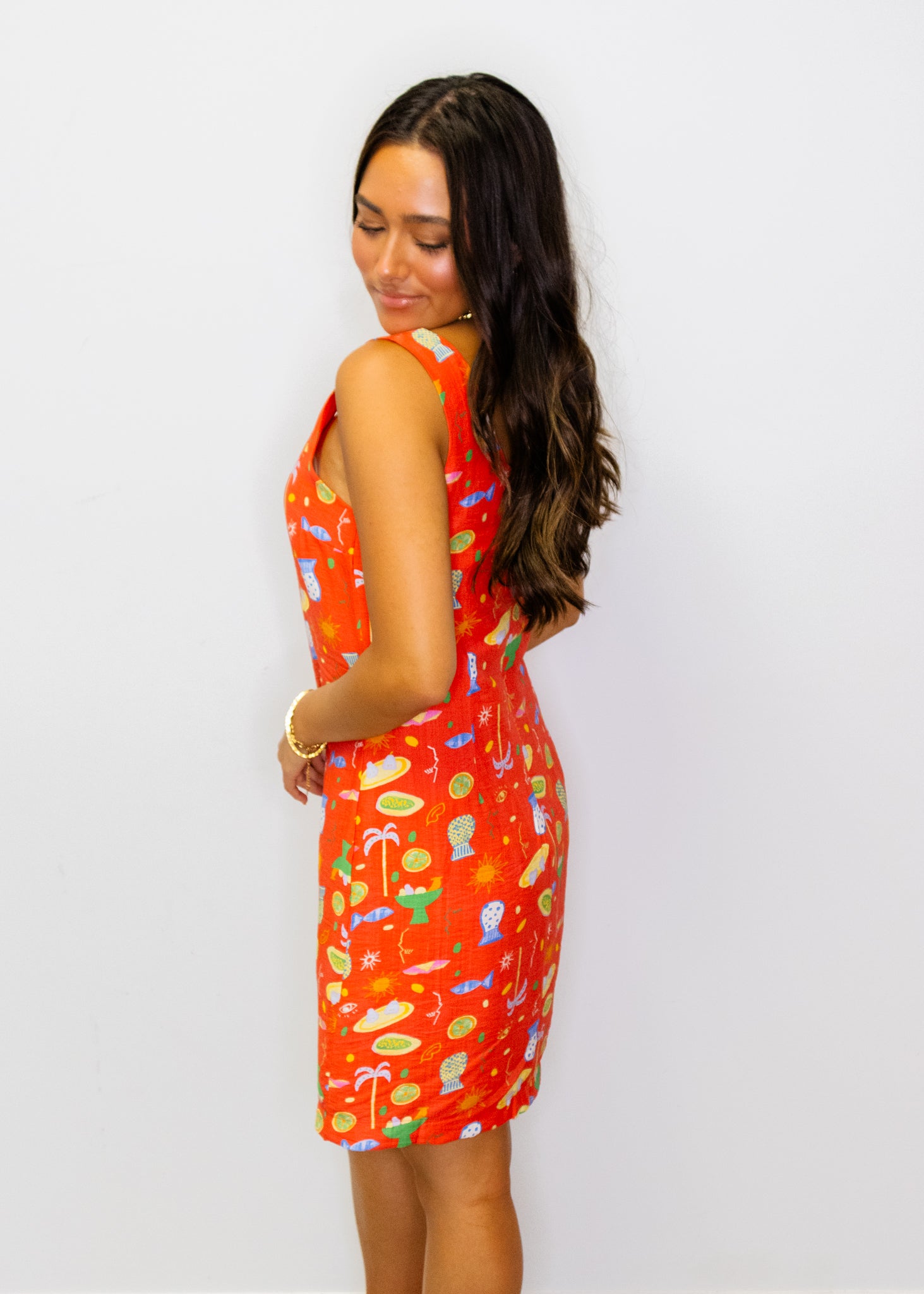 Red Still Life Print Mini Dress