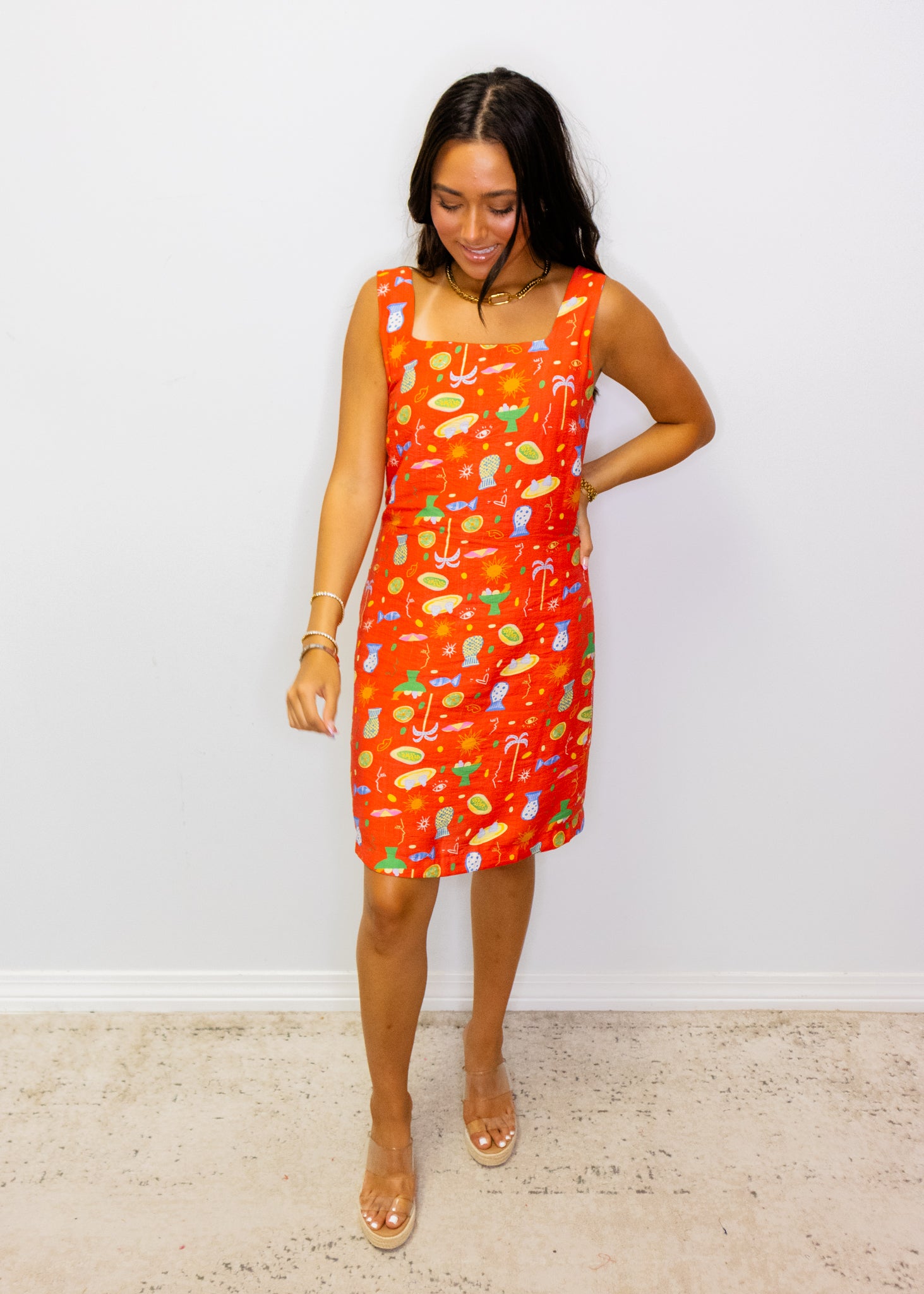 Red Still Life Print Mini Dress