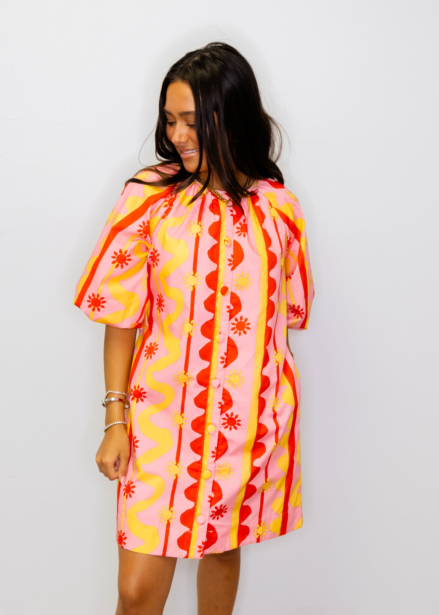Pink Multi Wave Print Dress
