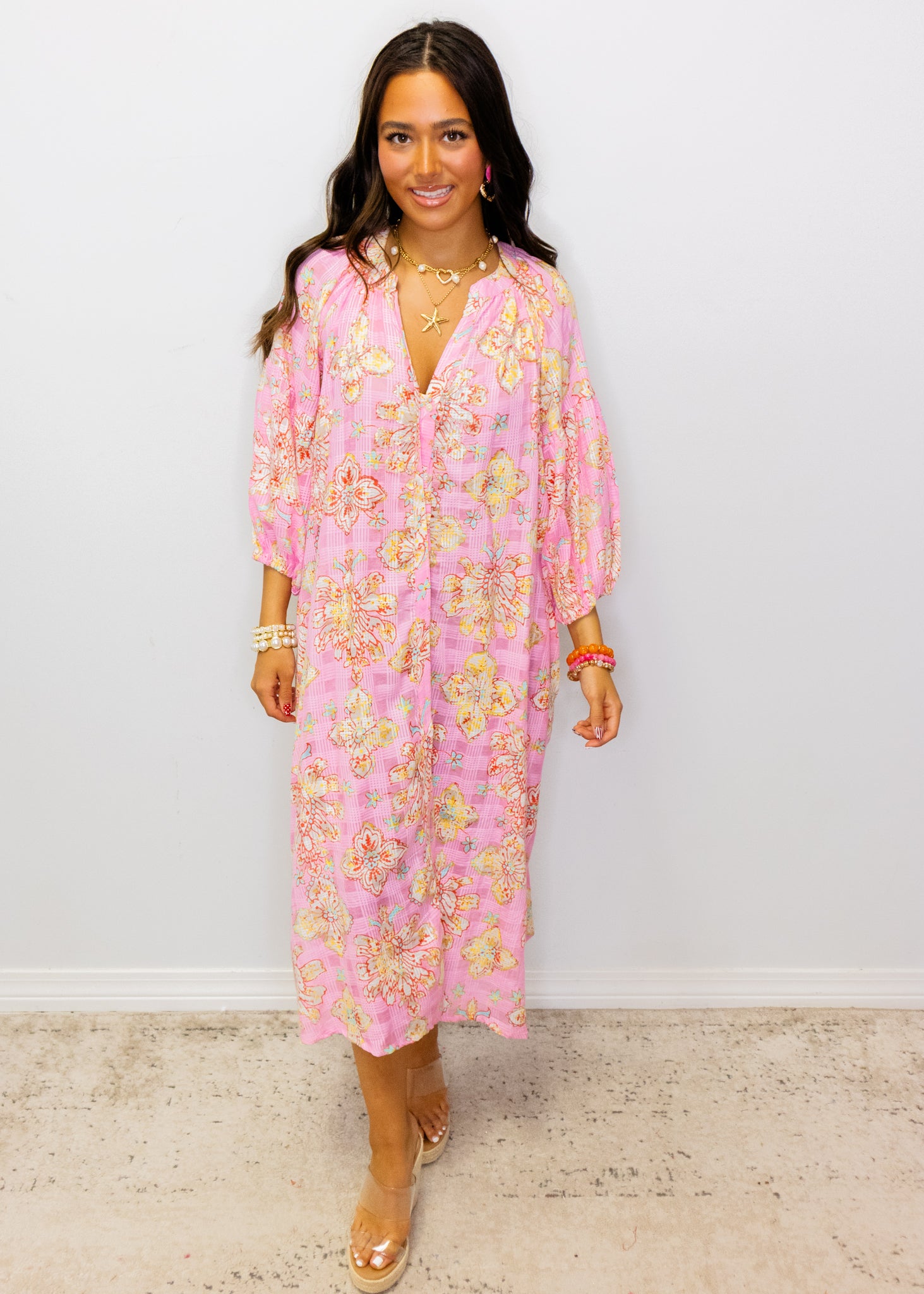 Pink Multi Beaded Midi Dress