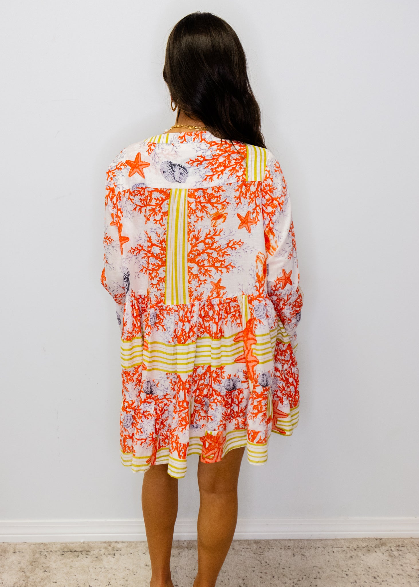 Coral Multi Beaded V-Neck Dress