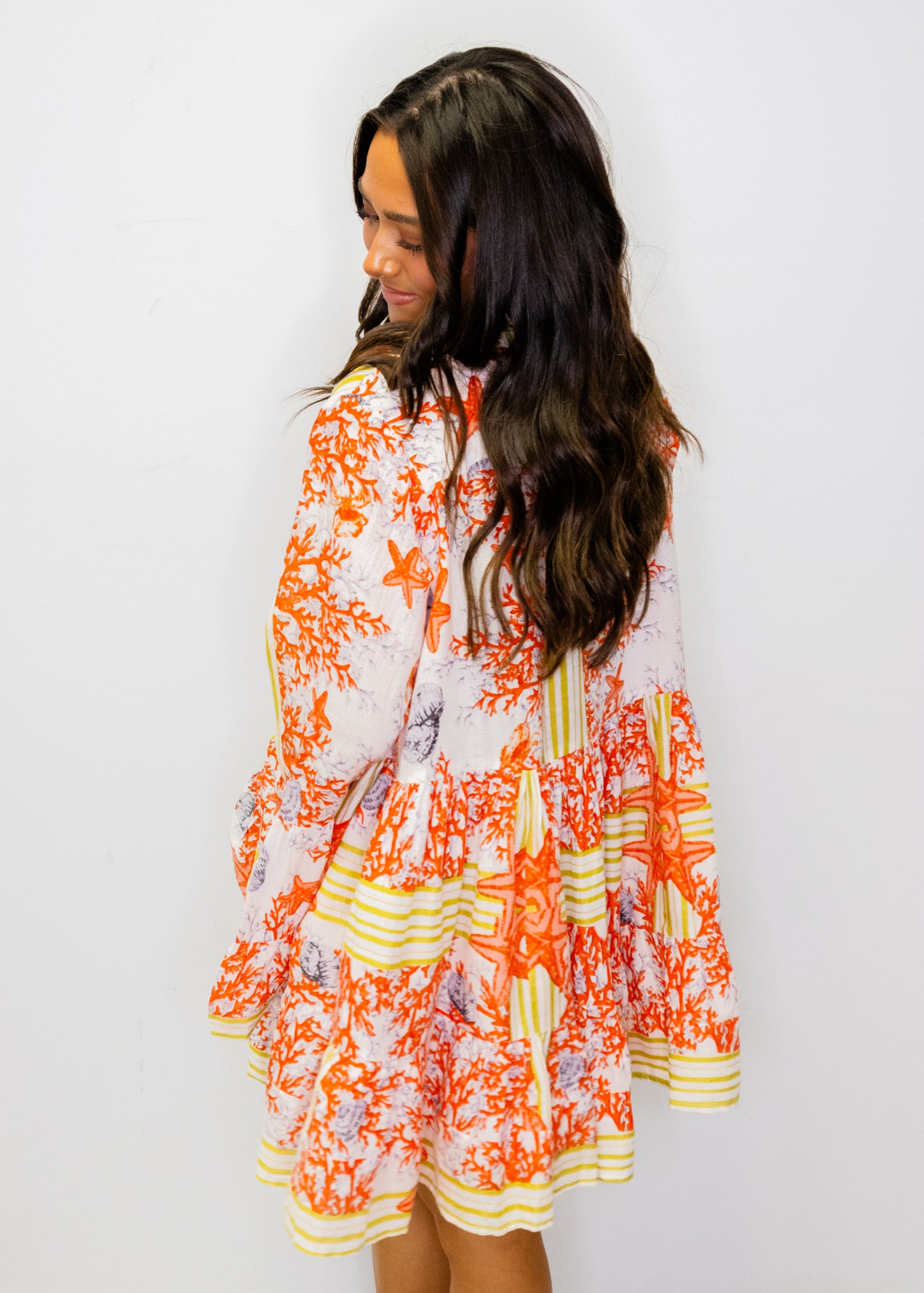 Coral Multi Beaded V-Neck Dress