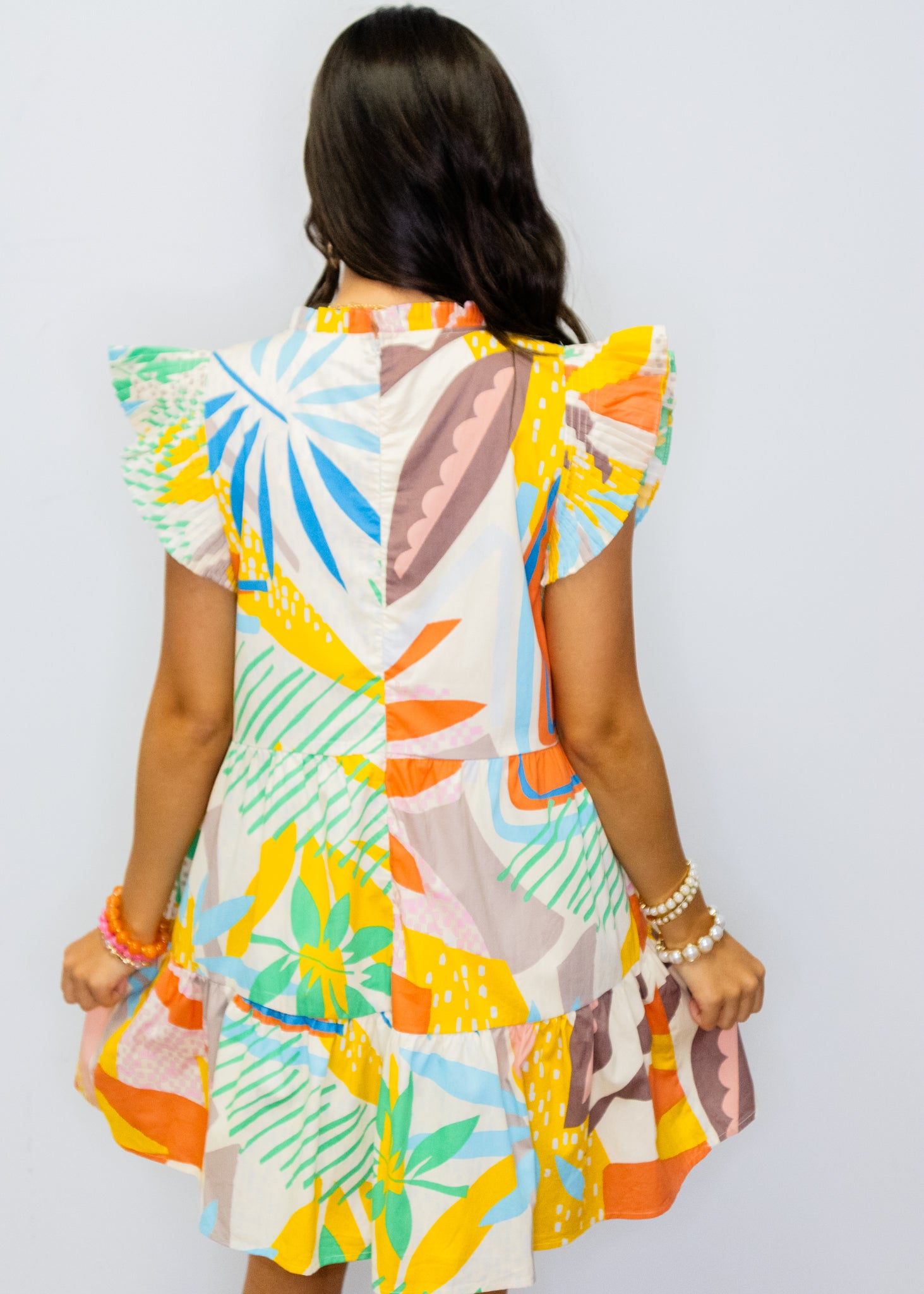 Multi Tropical Print Tiered Dress