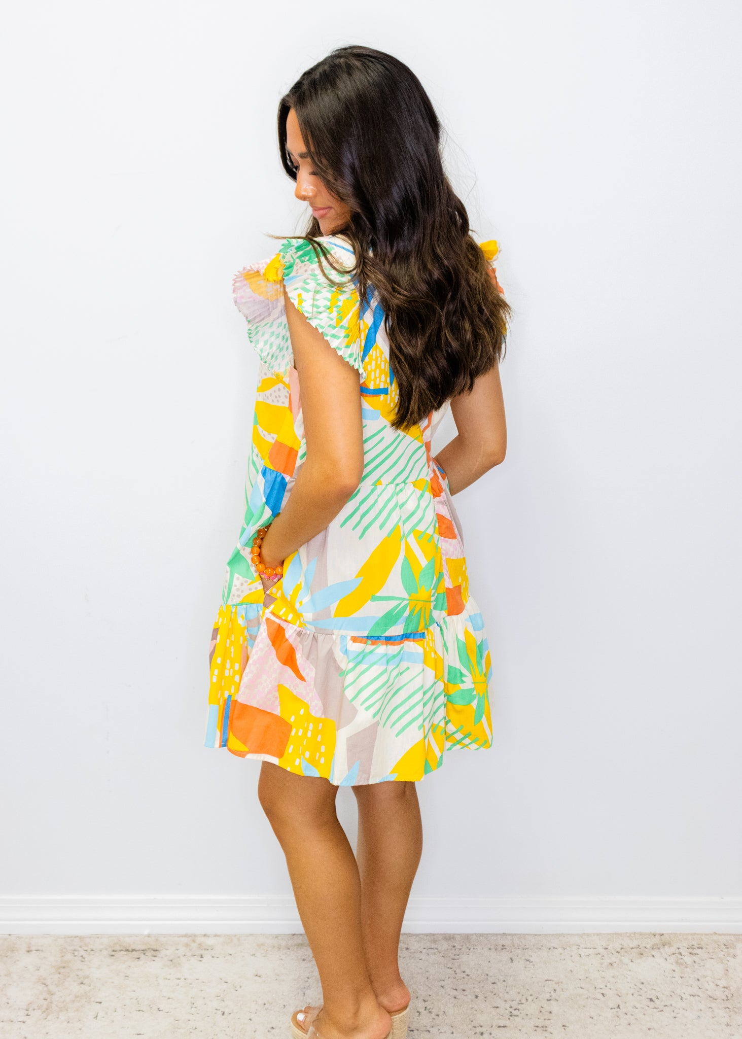 Multi Tropical Print Tiered Dress