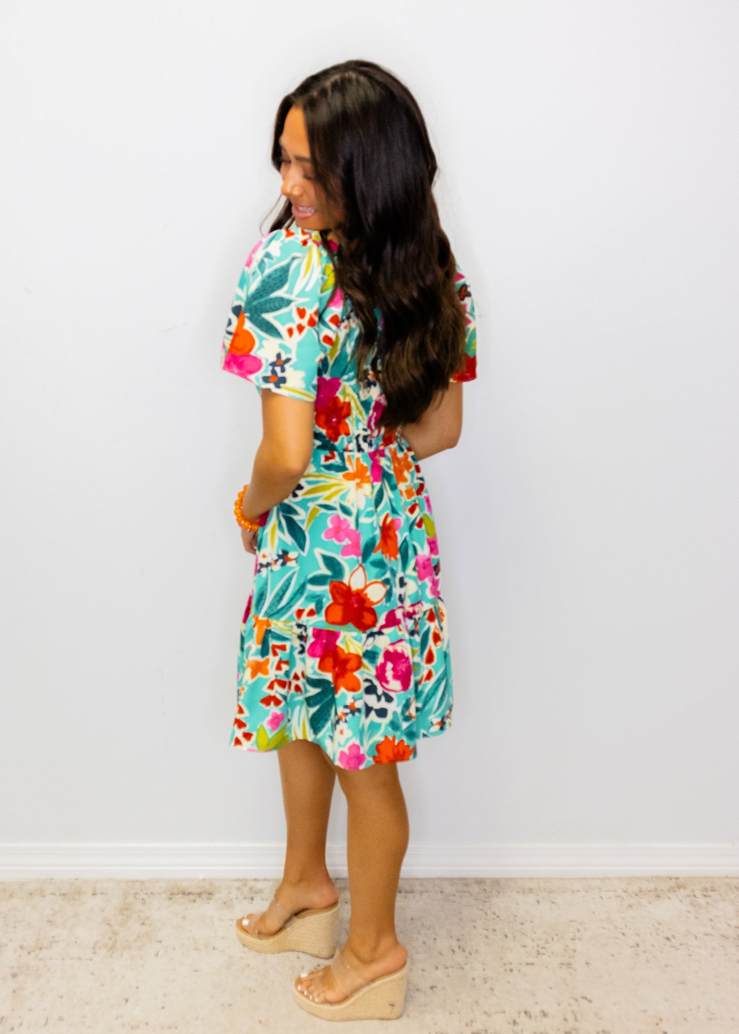 Green Multi Floral Smocked Dress