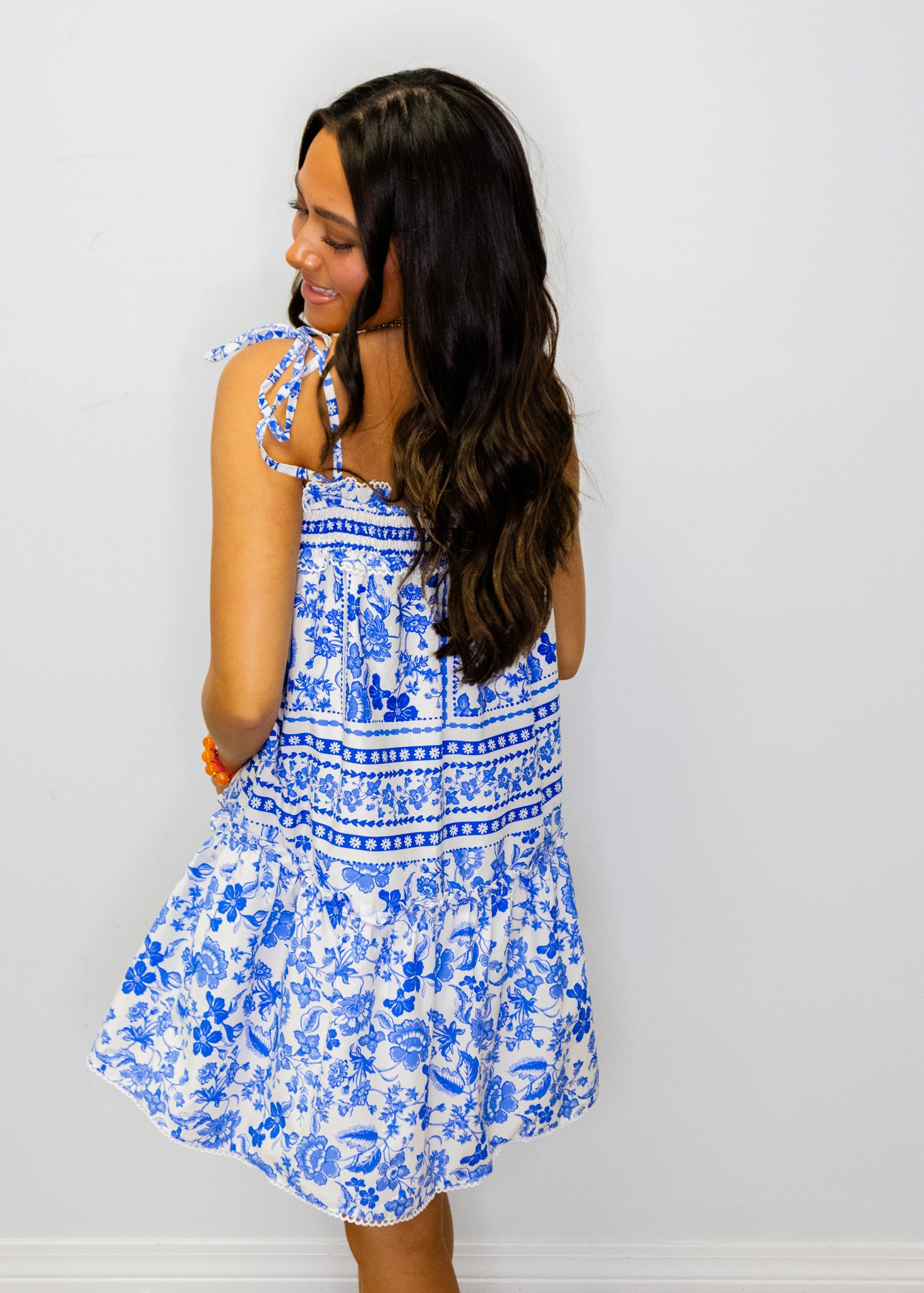 Blue Floral Smocked Dress