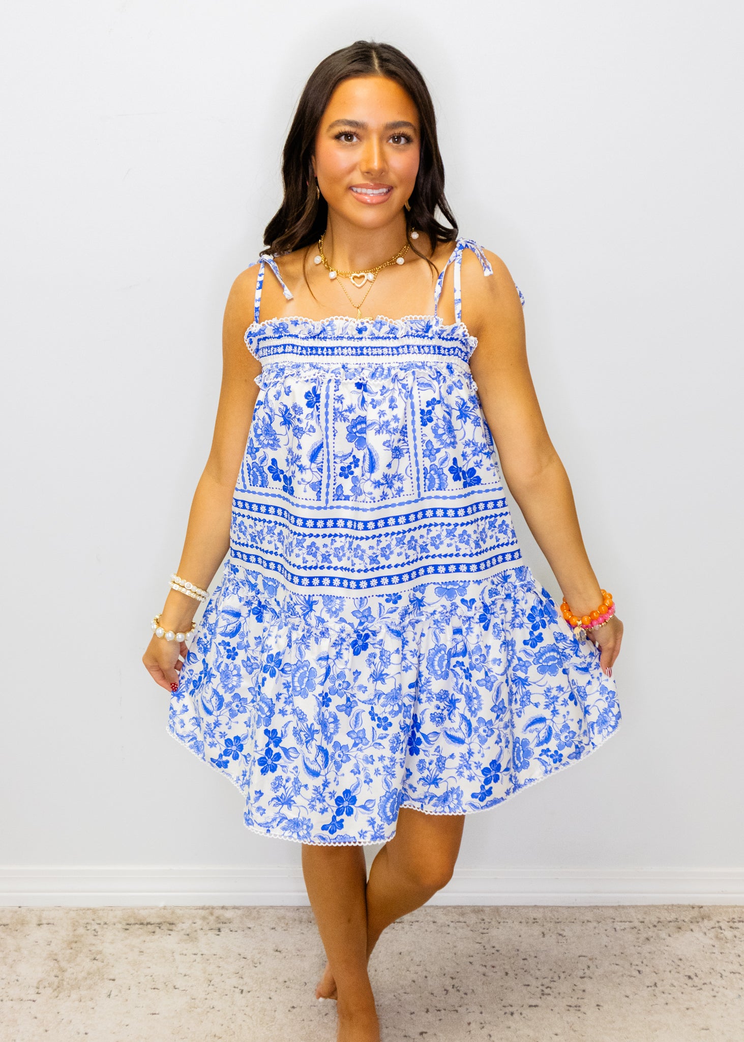 Blue Floral Smocked Dress