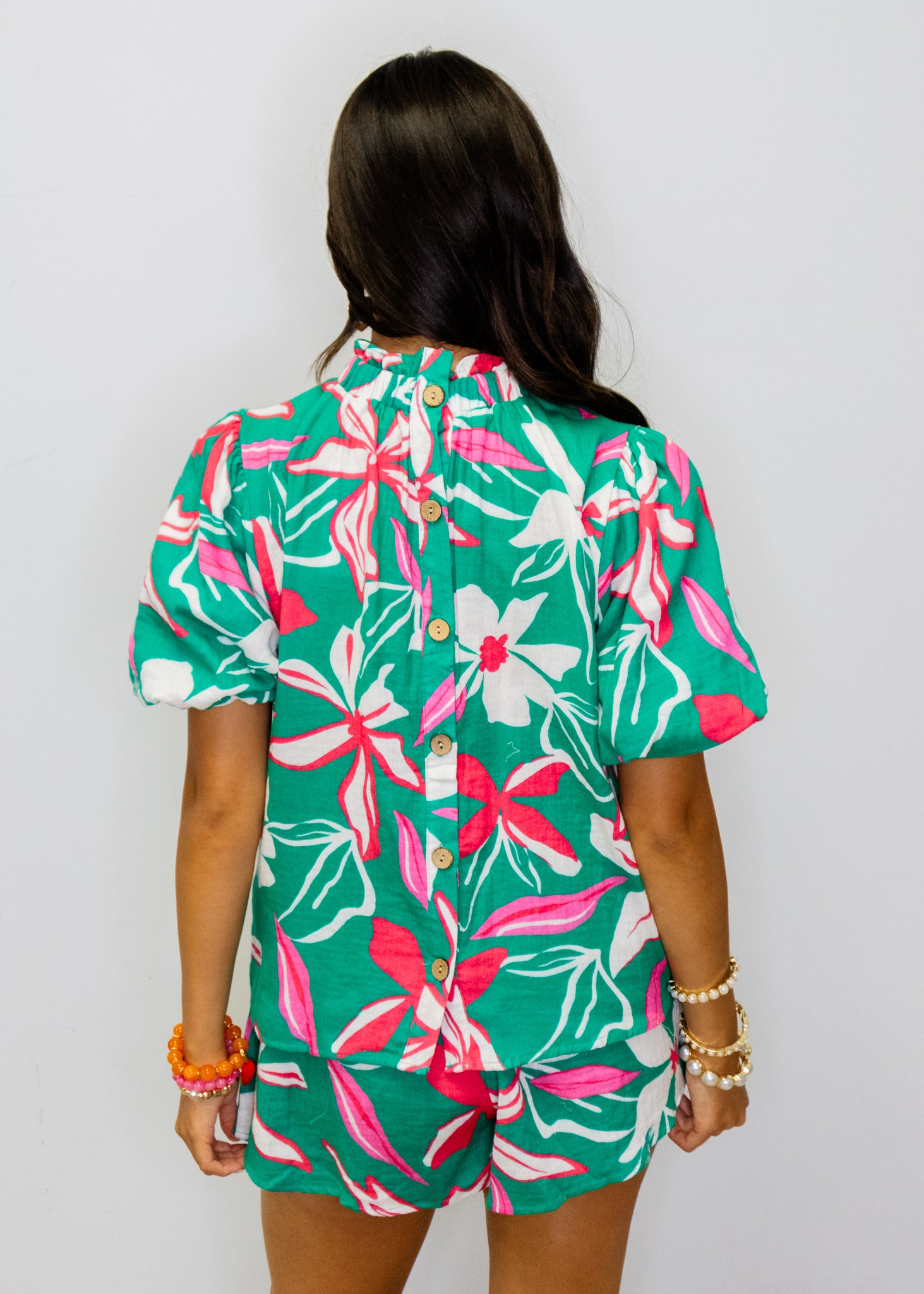 Teal Tropical Floral Shorts Set