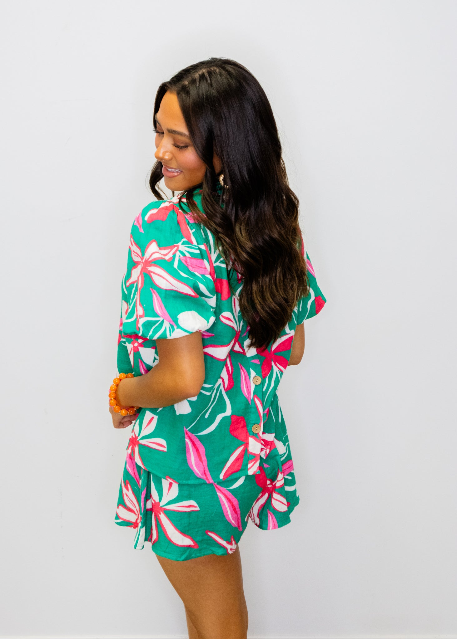 Teal Tropical Floral Shorts Set
