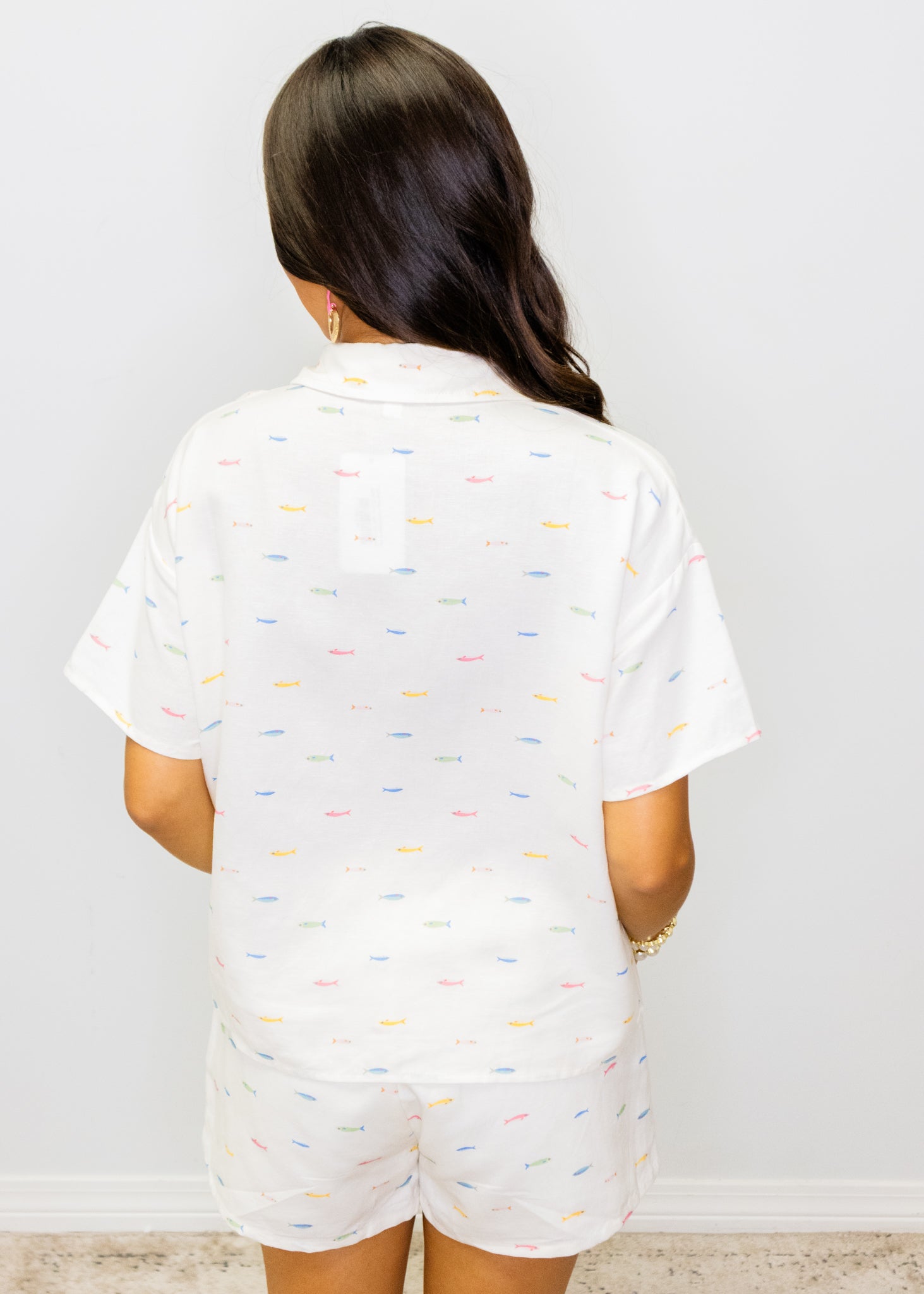 White Fish Linen Button Top