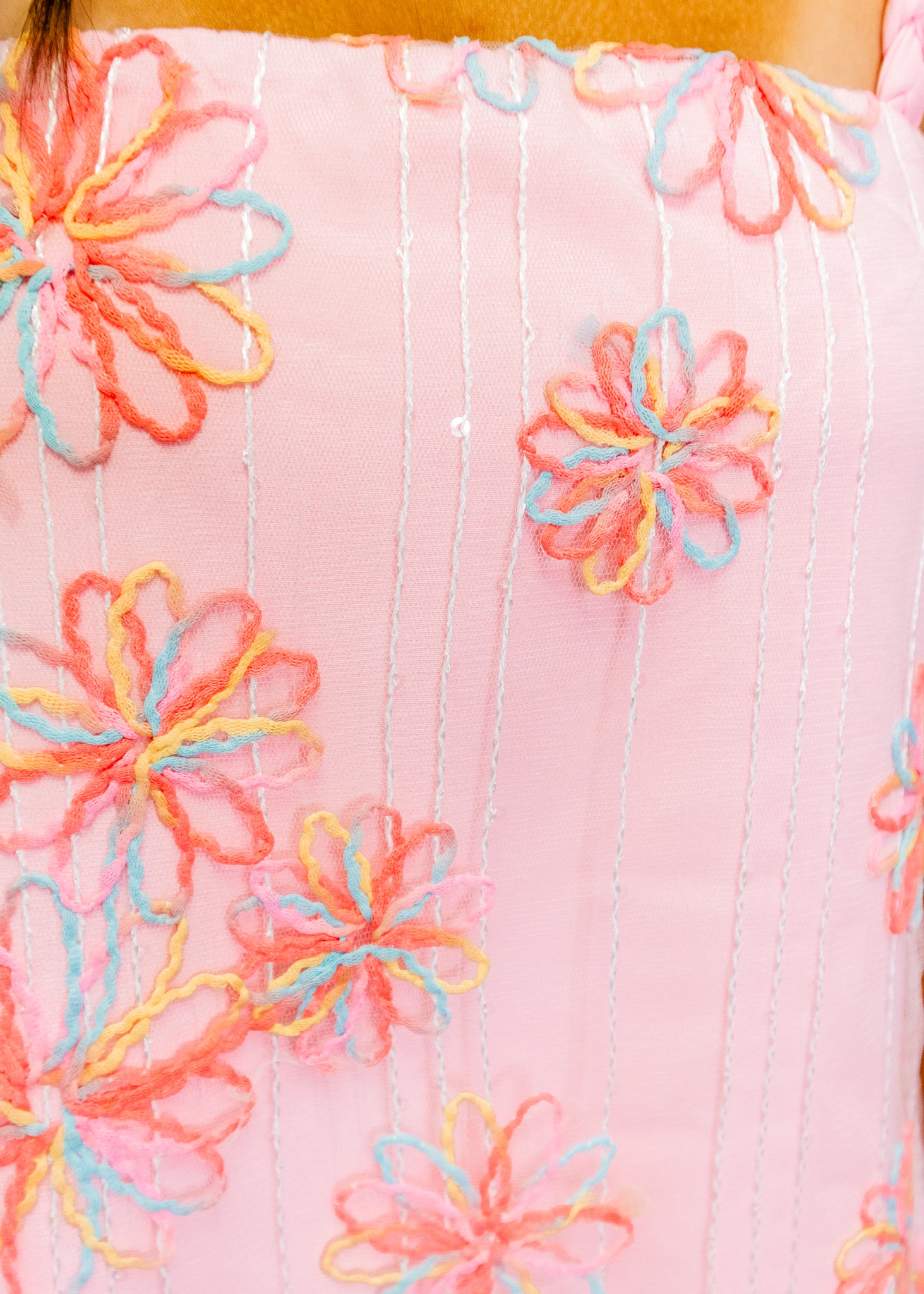 Pink Floral Stitching Sequin Dress