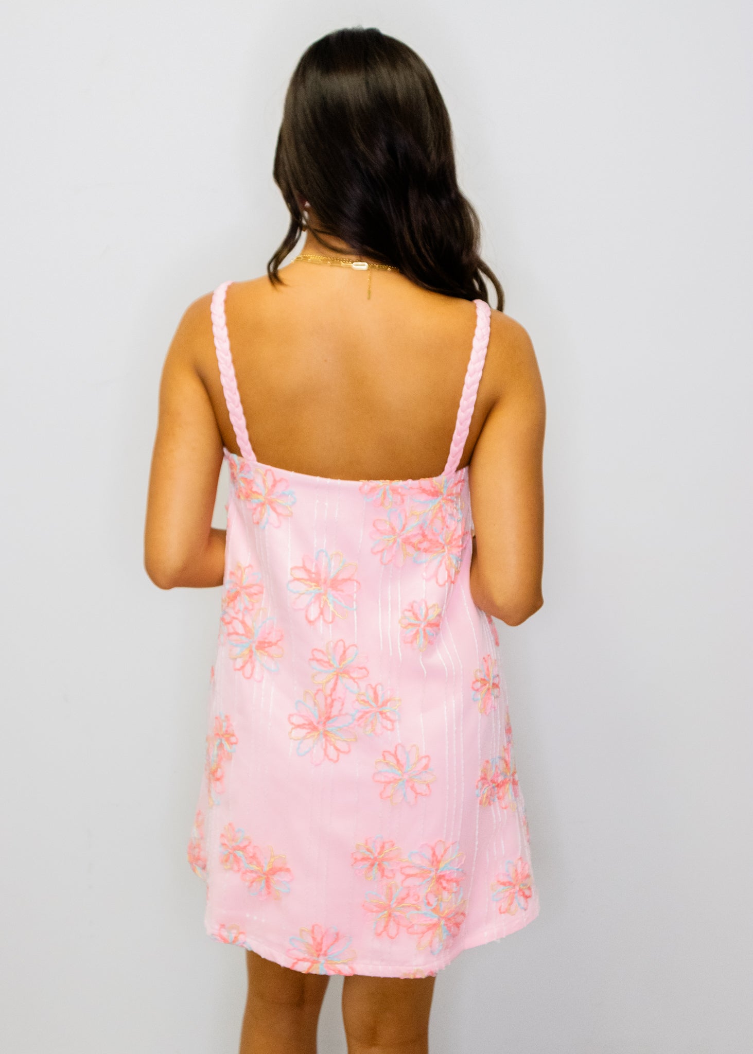 Pink Floral Stitching Sequin Dress