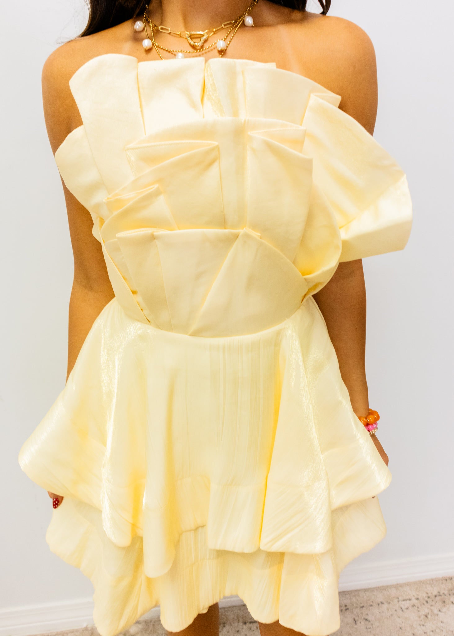 Butter Yellow Pleated Sleeveless Dress