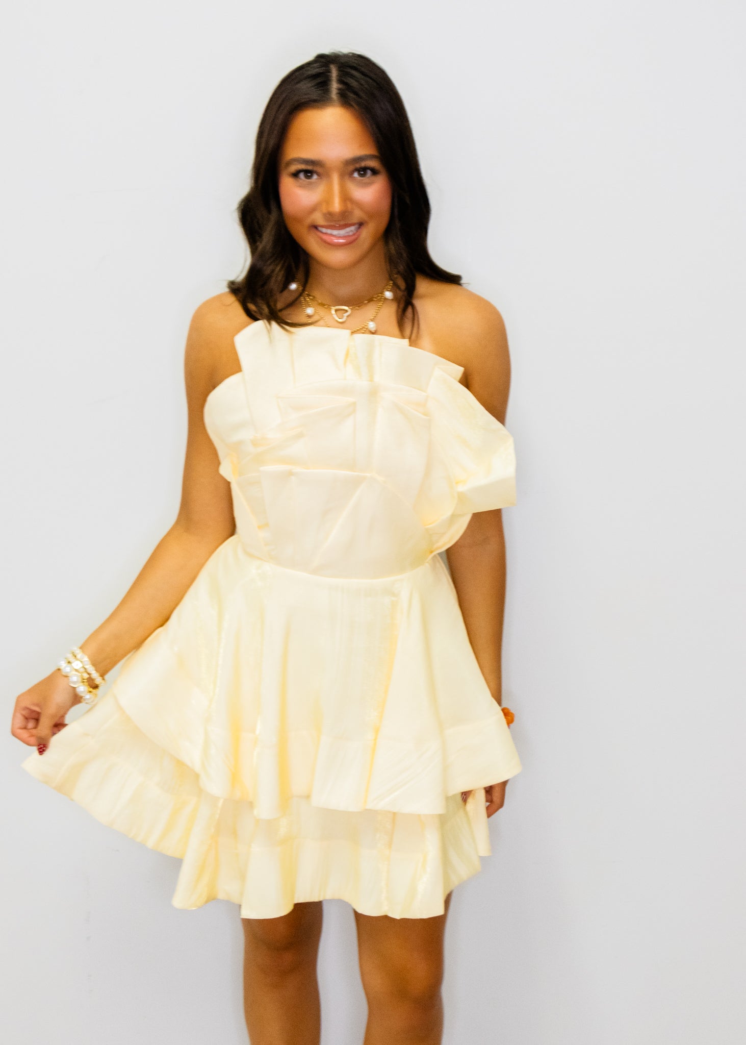Butter Yellow Pleated Sleeveless Dress
