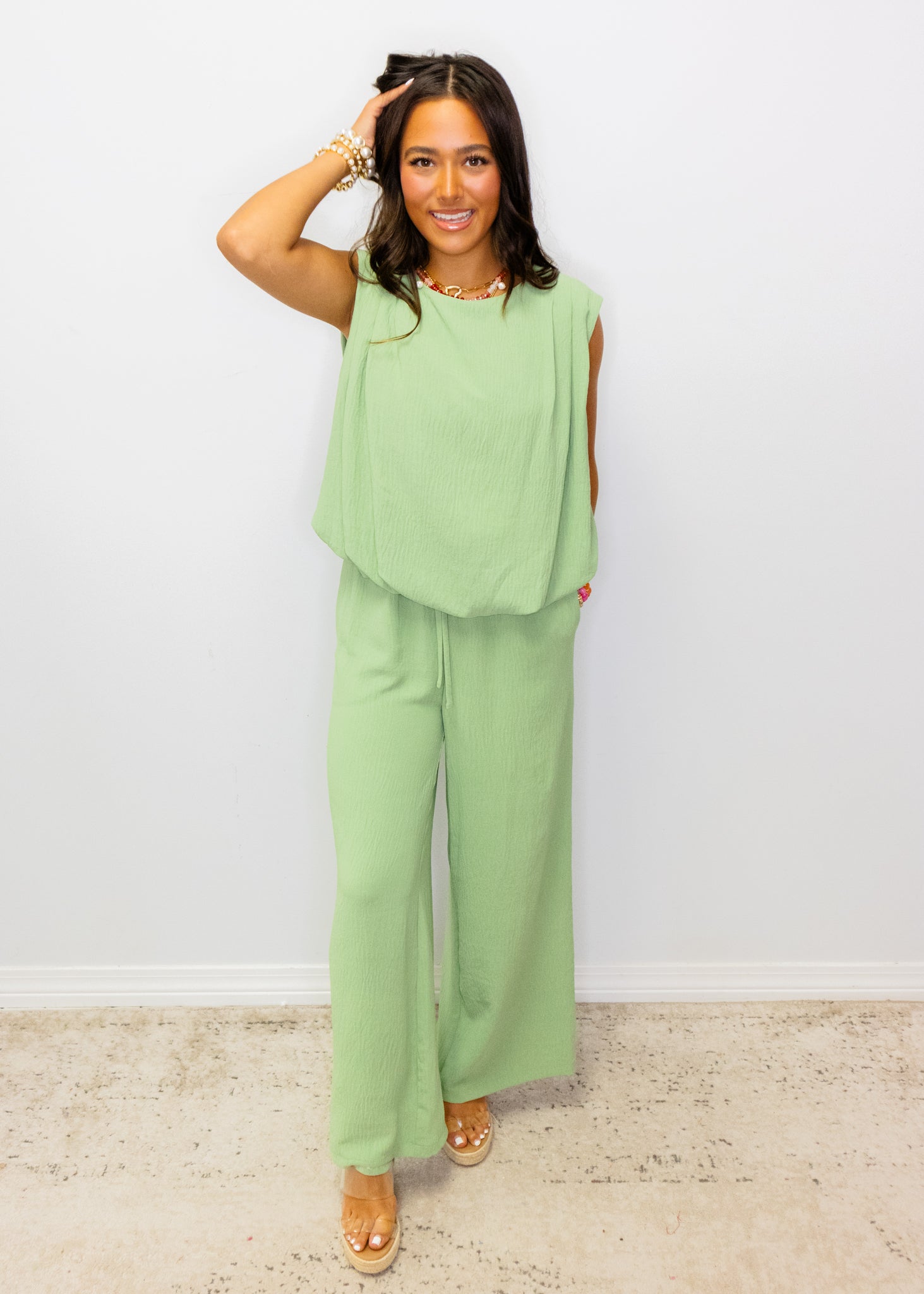 Mint Flowy Pants Set