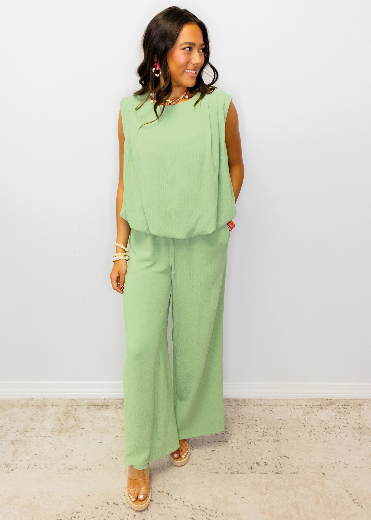 Mint Flowy Pants Set